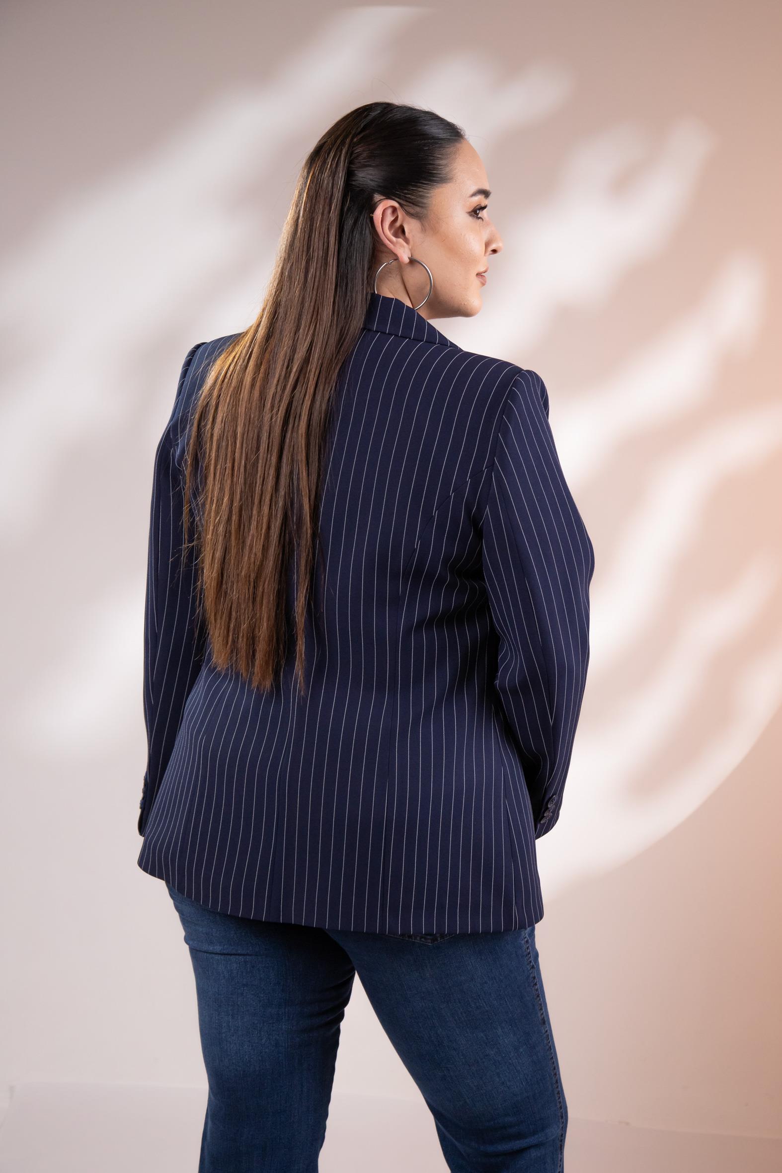 Büyük Beden 2234741 Çizgili Blazer Ceket  Lacivert