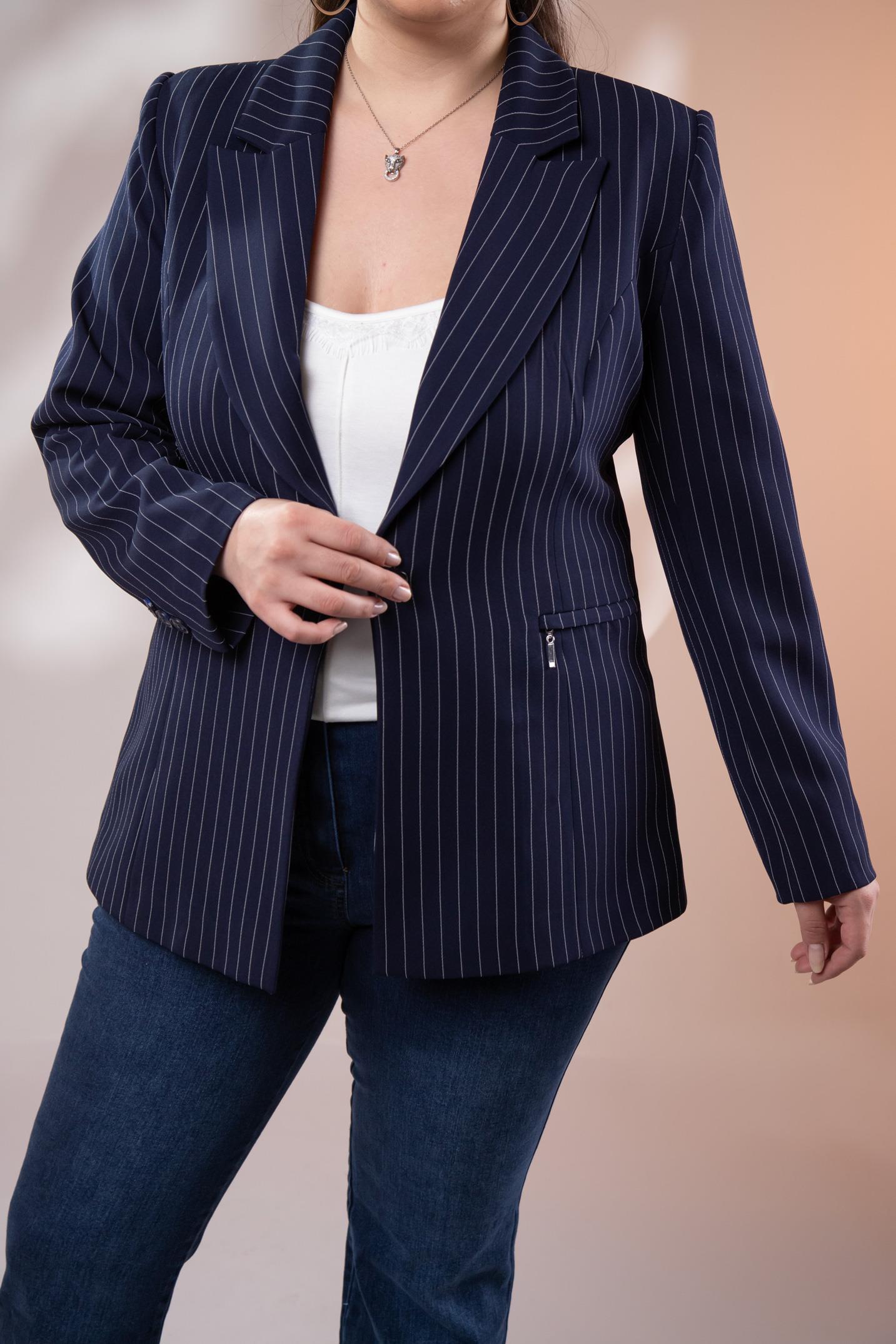 Büyük Beden 2234741 Çizgili Blazer Ceket  Lacivert