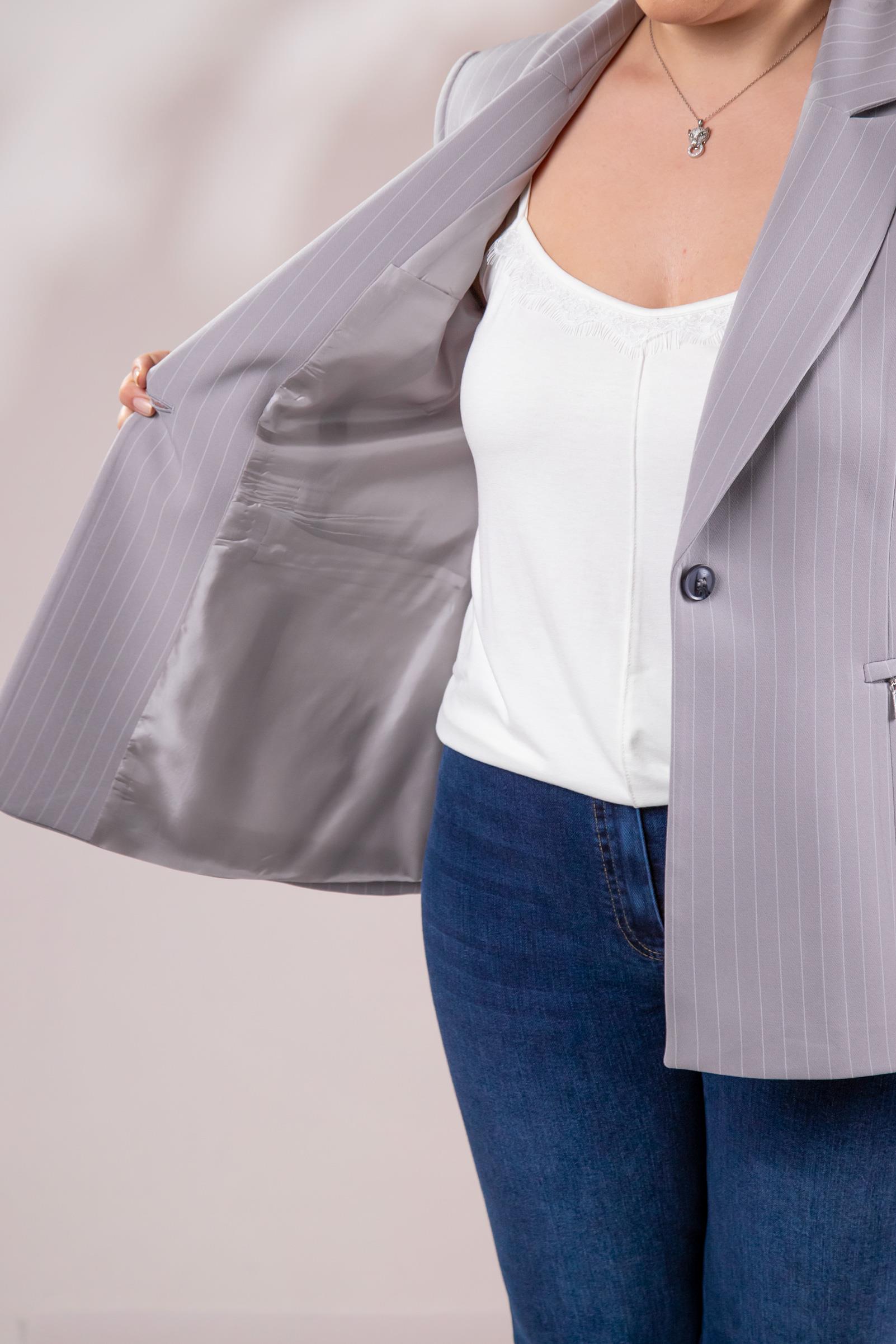 Büyük Beden 2234741 Çizgili Blazer Ceket  Gri