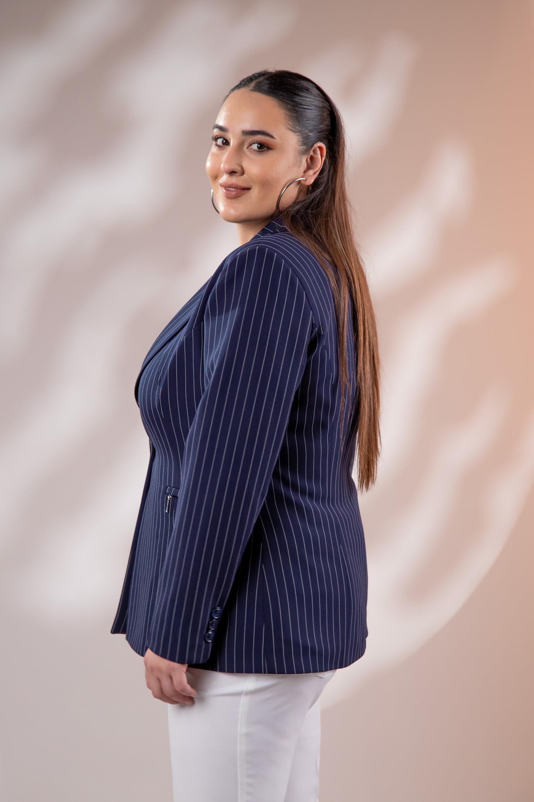 Büyük Beden 2234741 Çizgili Blazer Ceket  Lacivert