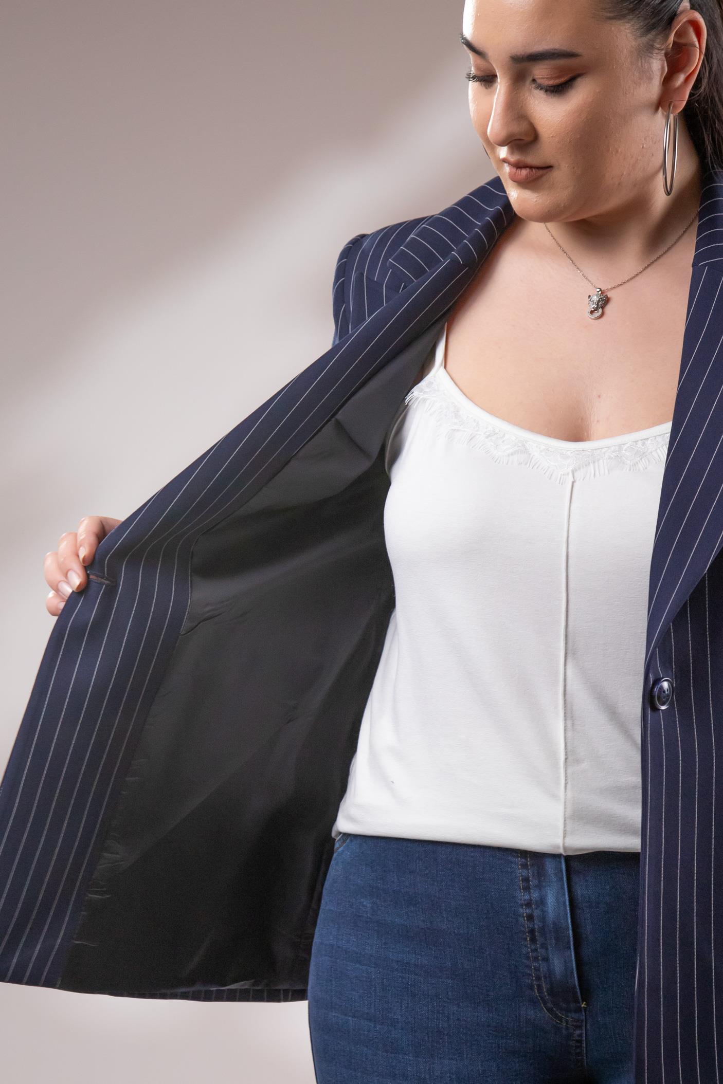 Büyük Beden 2234741 Çizgili Blazer Ceket  Lacivert