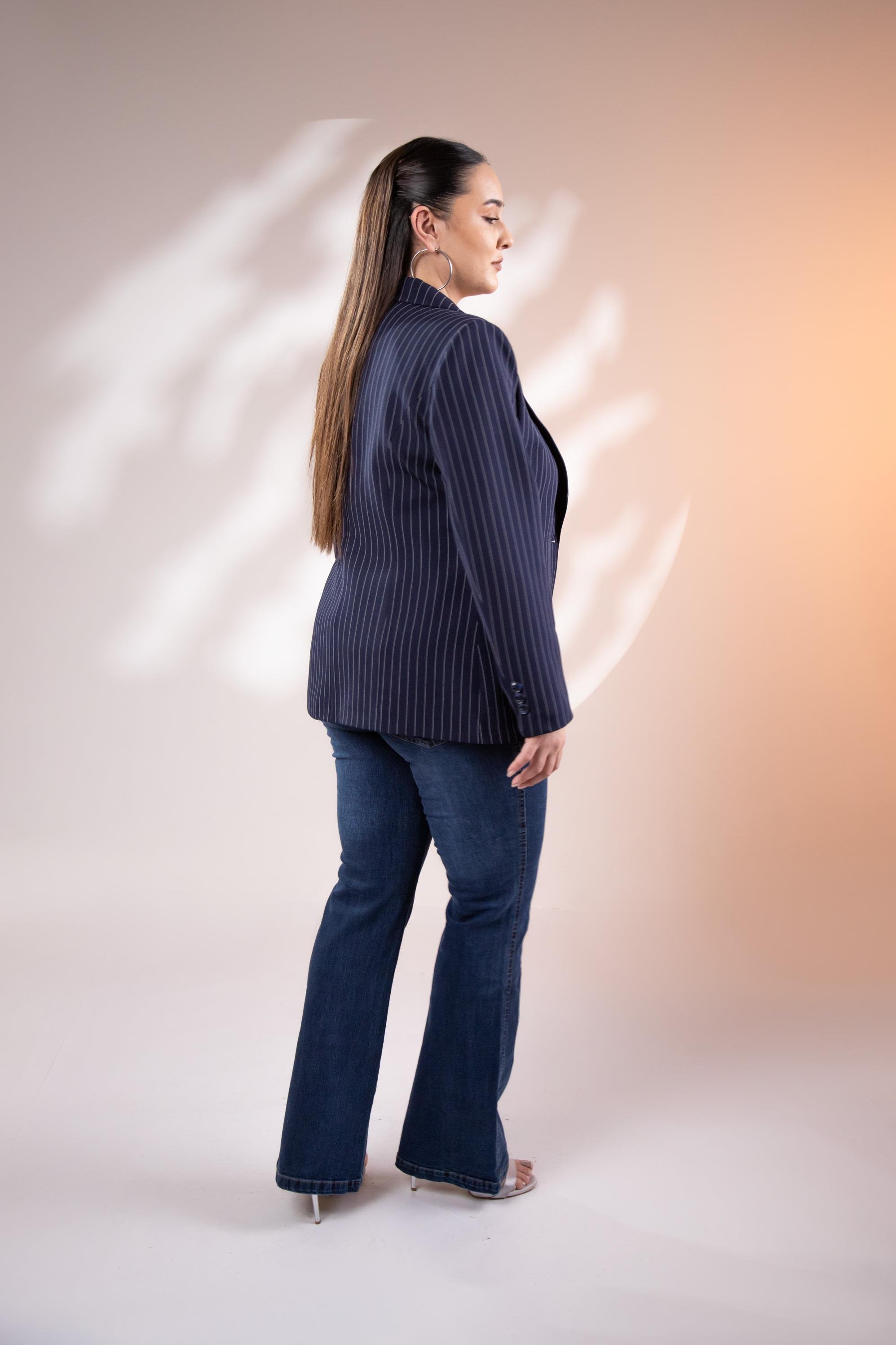 Büyük Beden 2234741 Çizgili Blazer Ceket  Lacivert