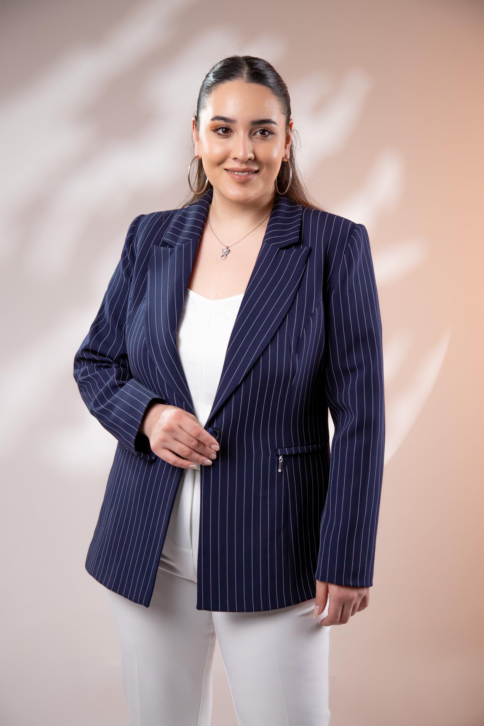 Büyük Beden 2234741 Çizgili Blazer Ceket  Lacivert