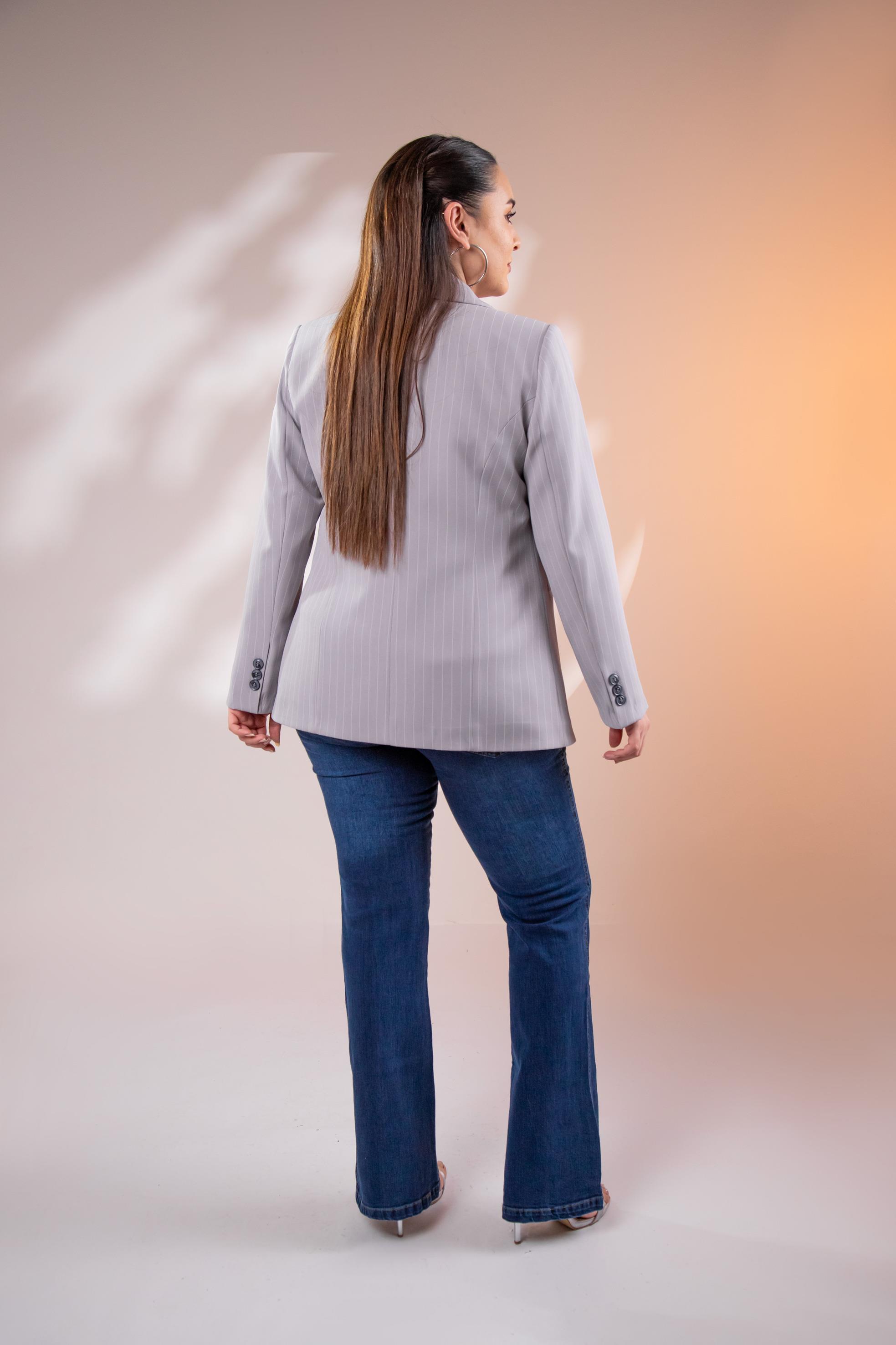 Büyük Beden 2234741 Çizgili Blazer Ceket  Gri