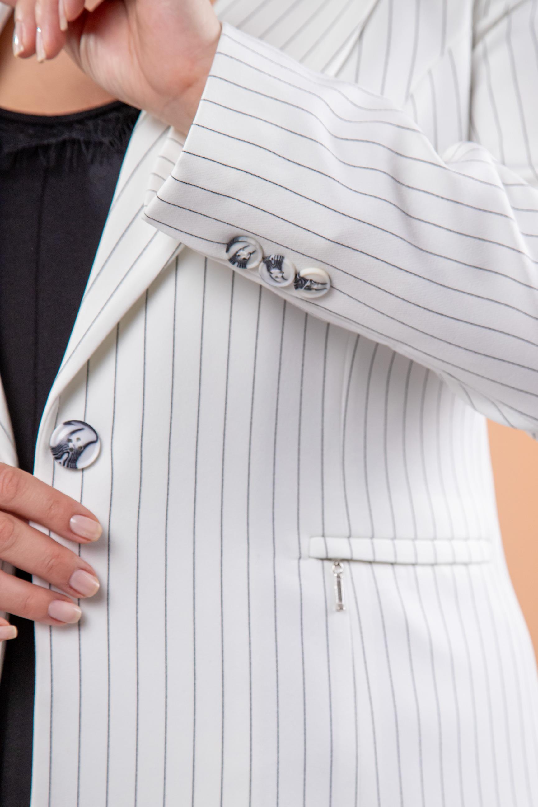Büyük Beden 2234741 Çizgili Blazer Ceket  Beyaz
