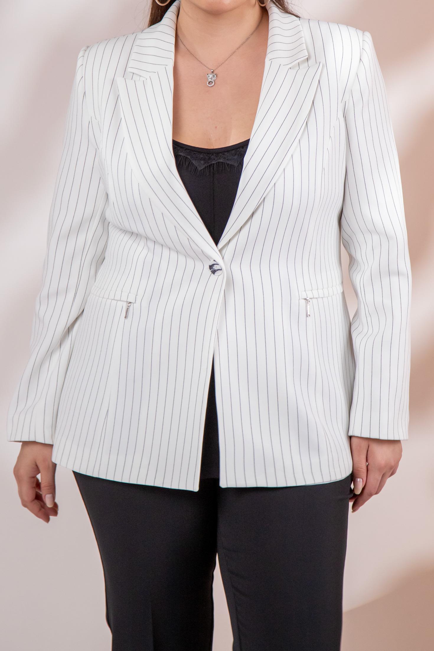 Büyük Beden 2234741 Çizgili Blazer Ceket  Beyaz