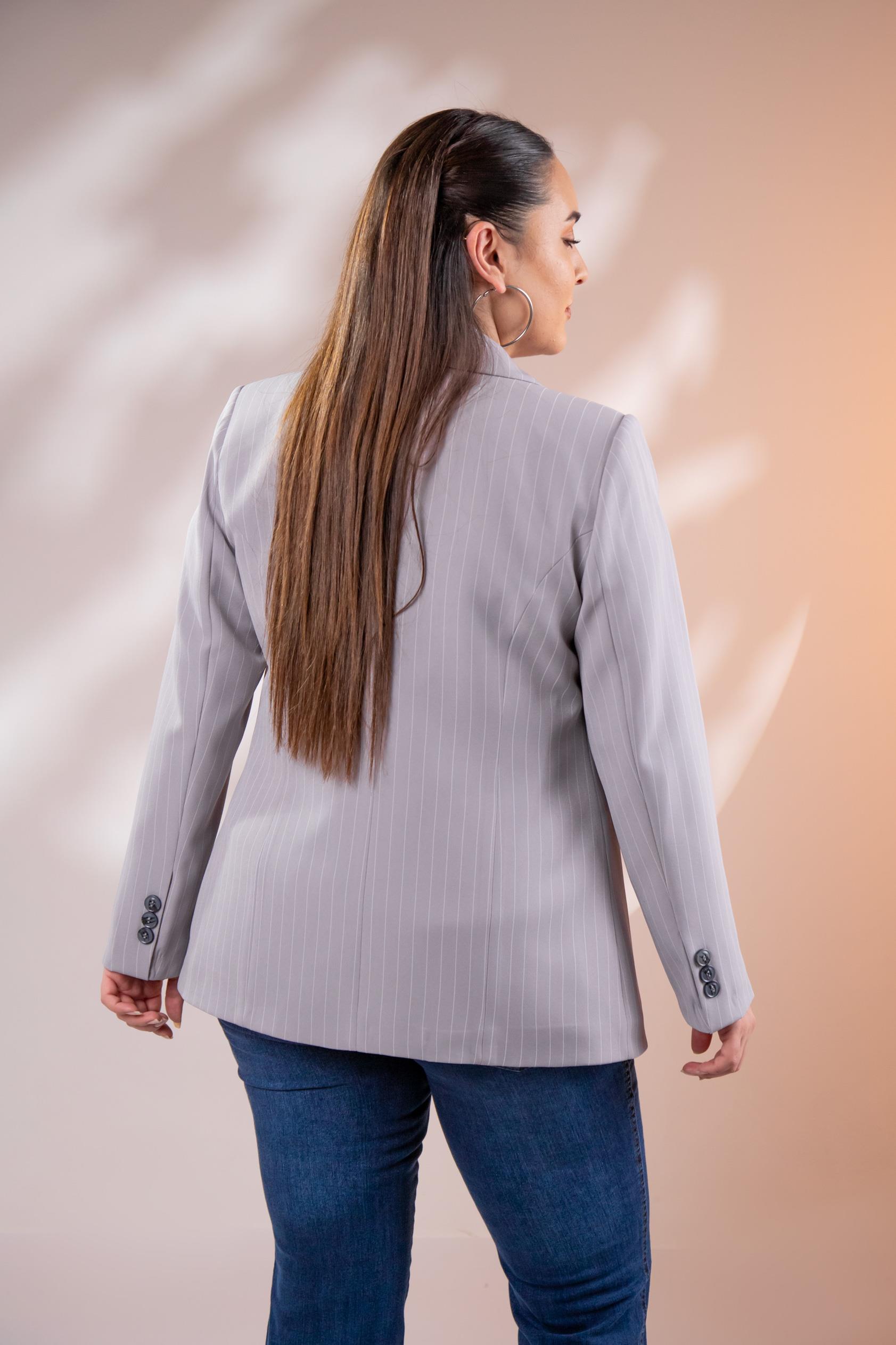 Büyük Beden 2234741 Çizgili Blazer Ceket  Gri