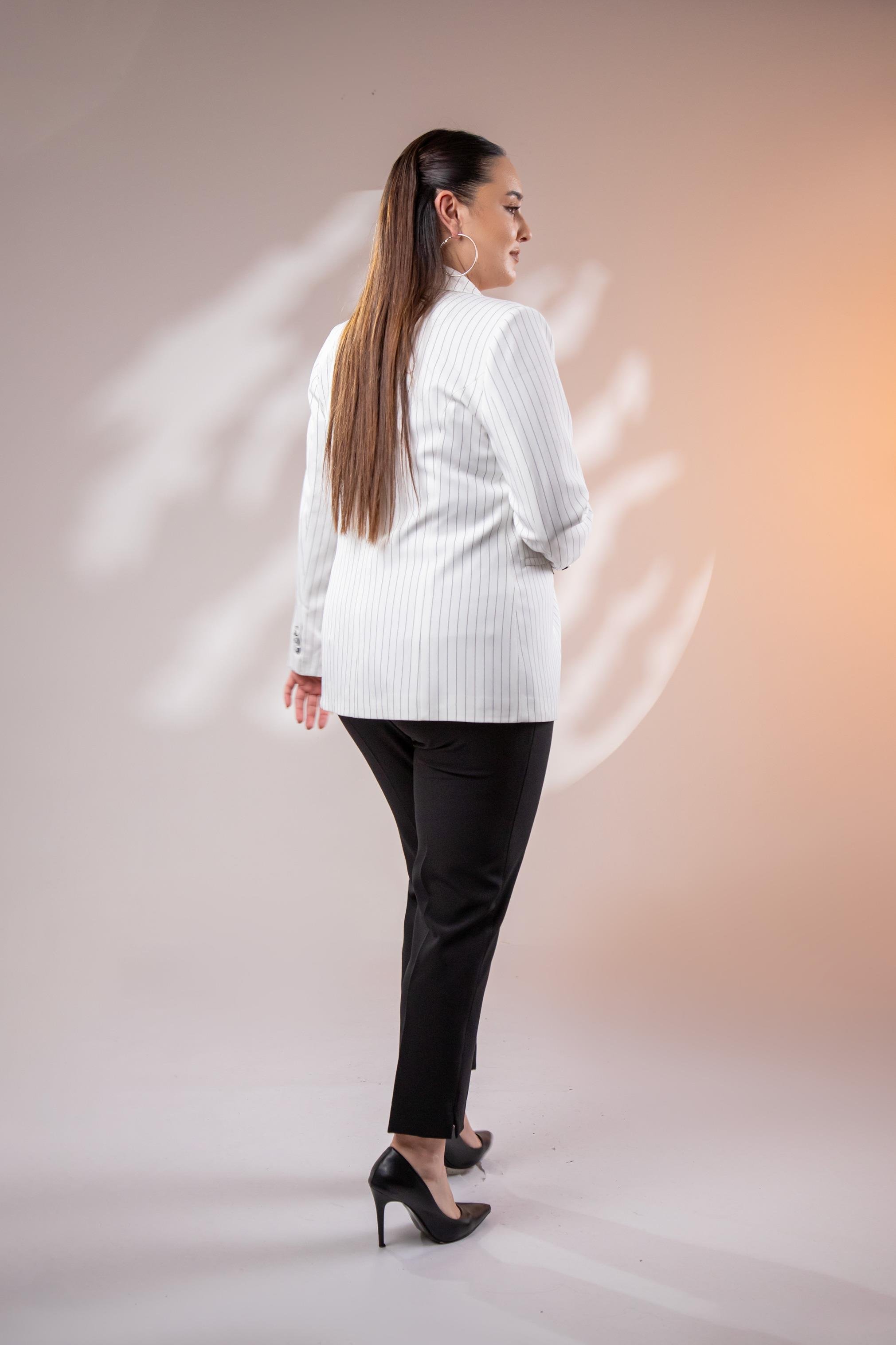 Büyük Beden 2234741 Çizgili Blazer Ceket  Beyaz