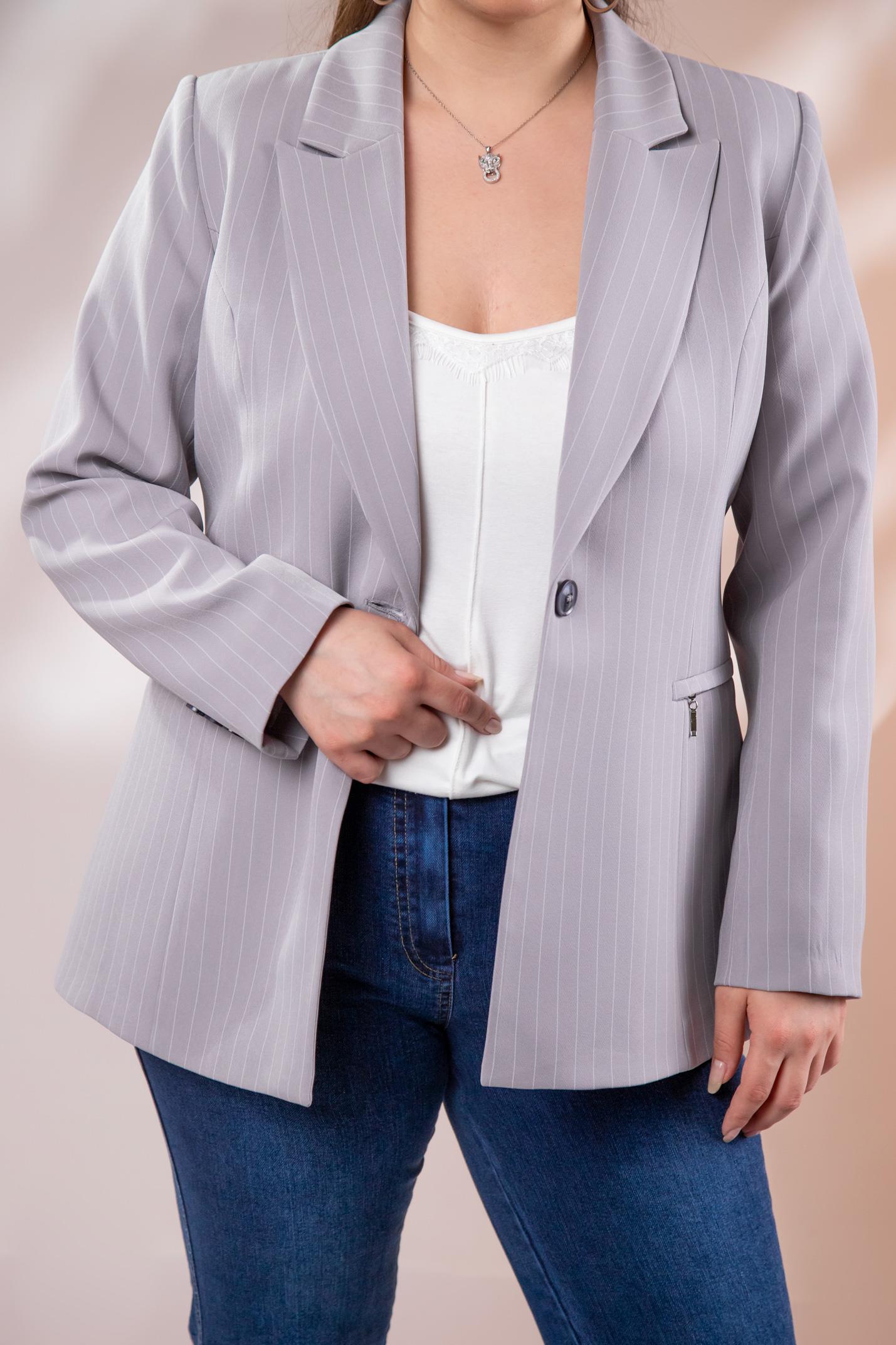 Büyük Beden 2234741 Çizgili Blazer Ceket  Gri
