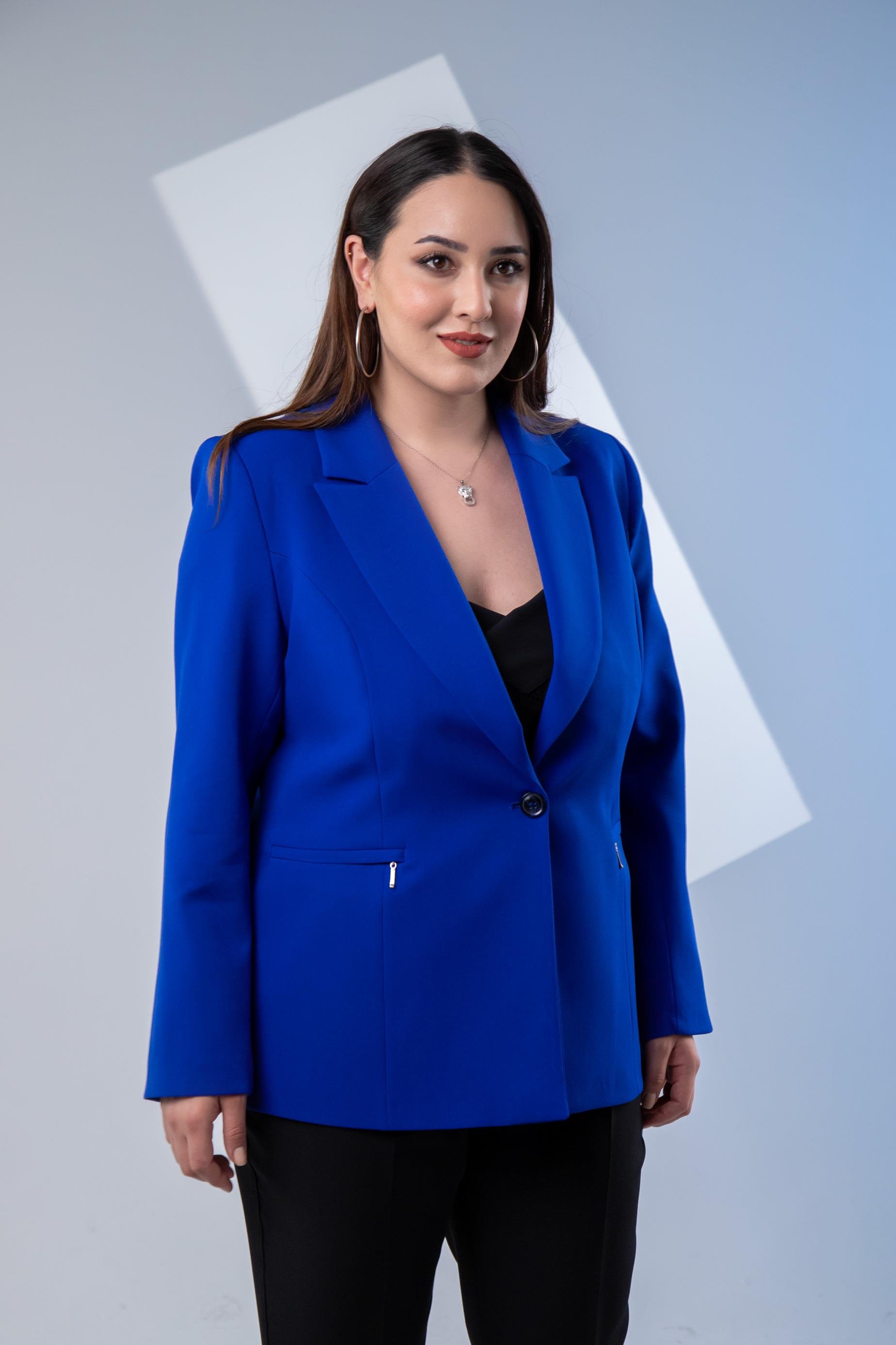 Büyük Beden 2234742 Cep Fermuarlı Blazer Ceket  Saks