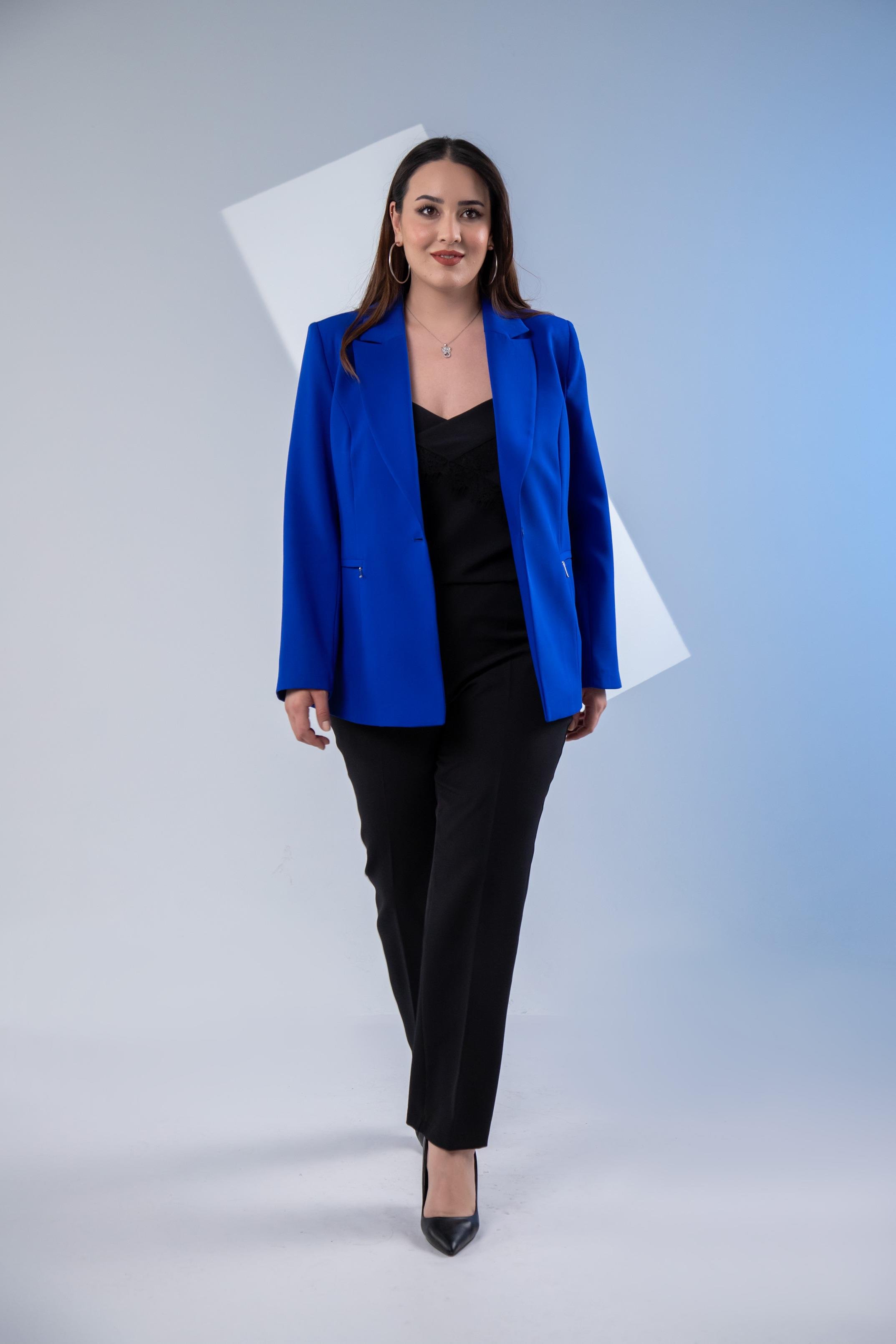 Büyük Beden 2234742 Cep Fermuarlı Blazer Ceket  Saks