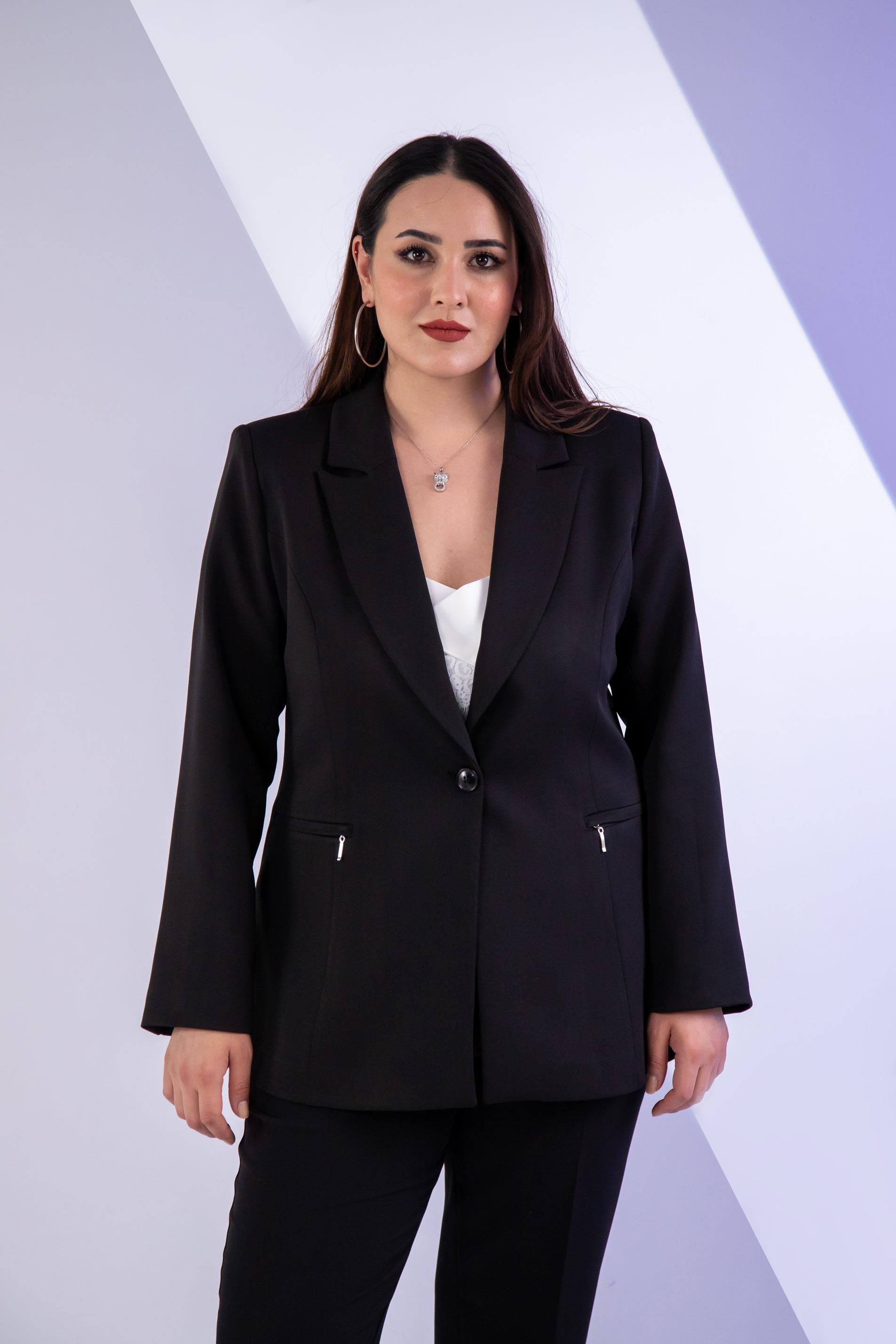 Büyük Beden 2234742 Cep Fermuarlı Blazer Ceket  Siyah