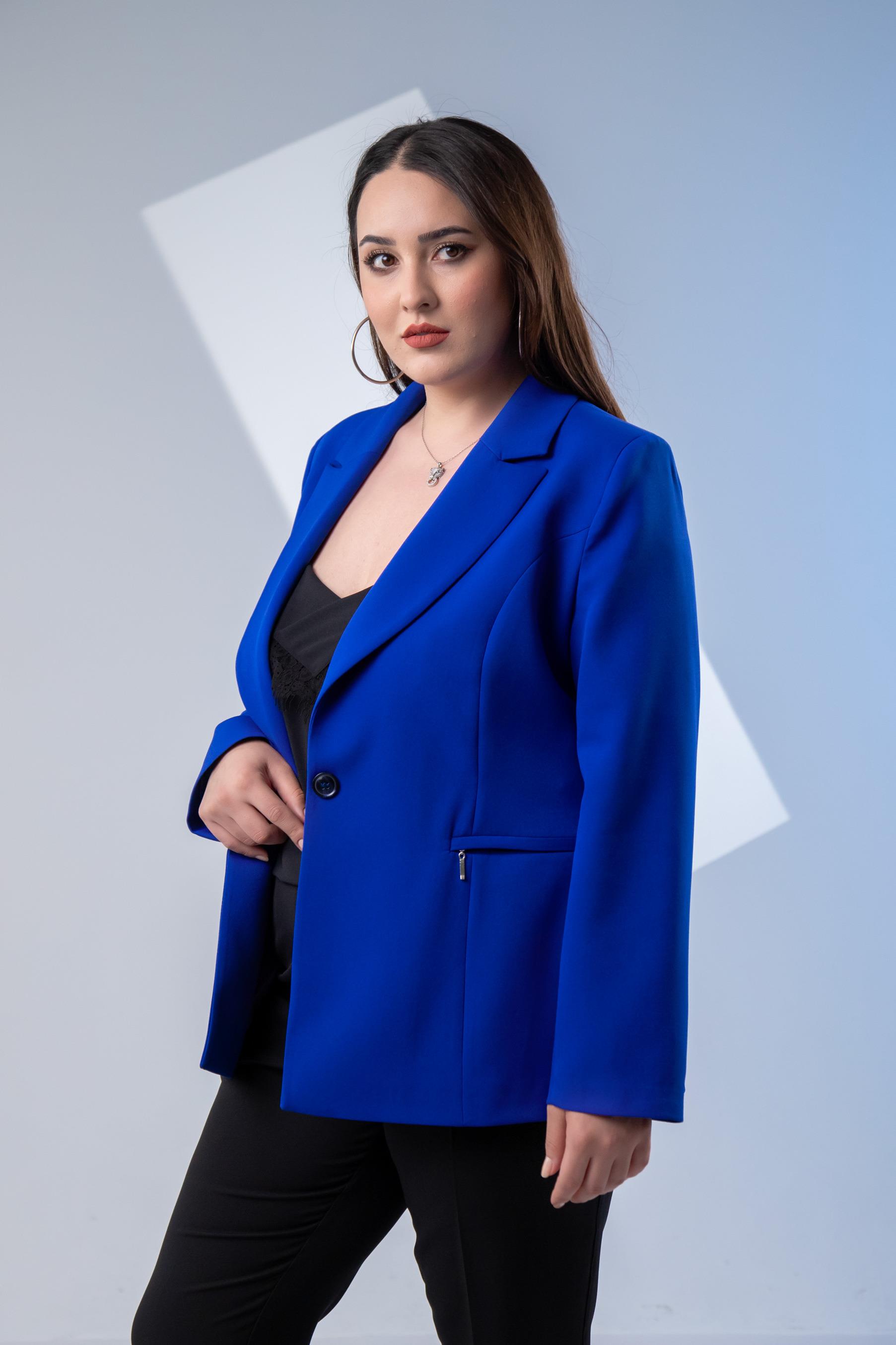 Büyük Beden 2234742 Cep Fermuarlı Blazer Ceket  Saks