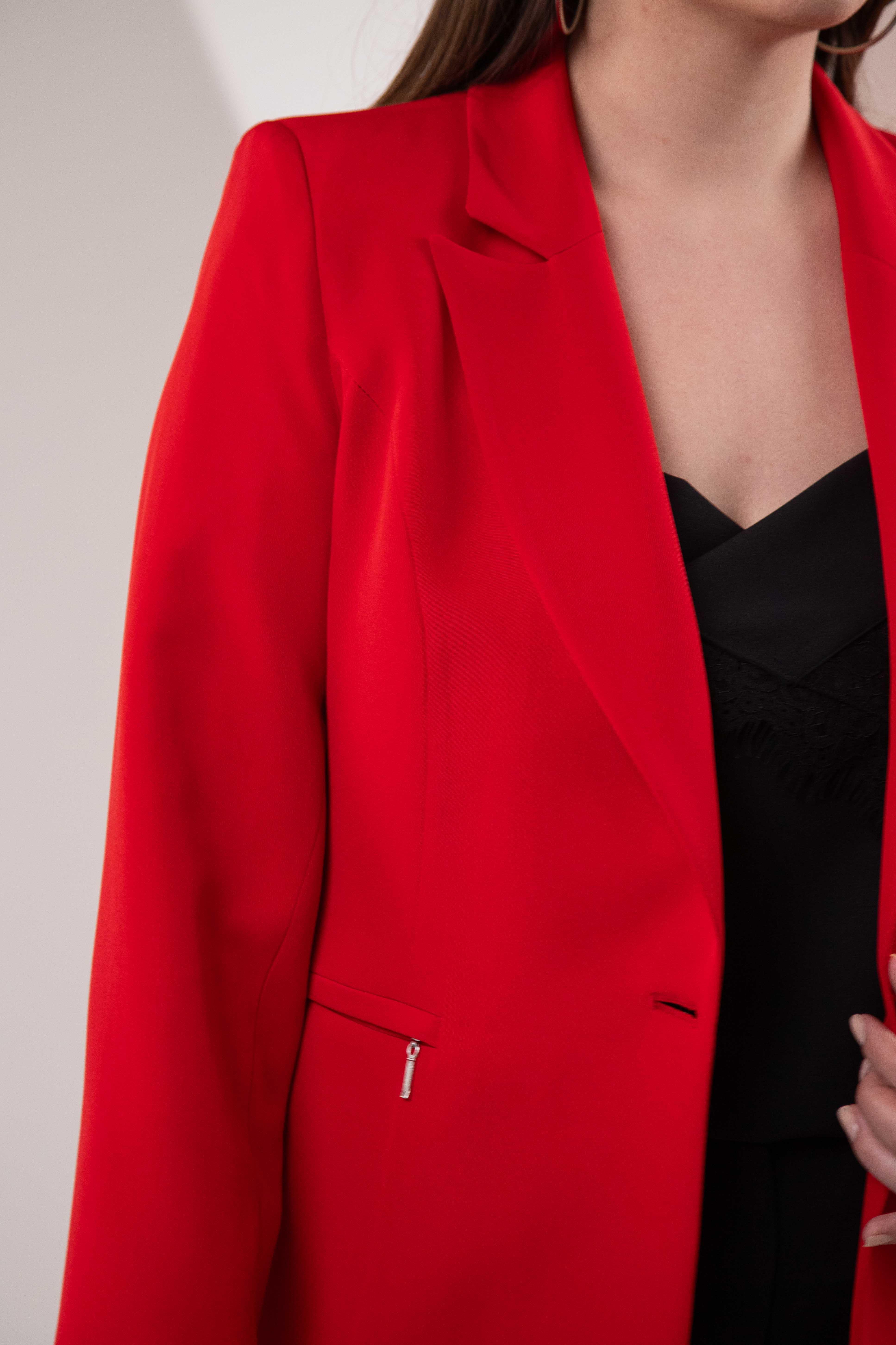 Büyük Beden 2234742 Cep Fermuarlı Blazer Ceket  Kırmızı