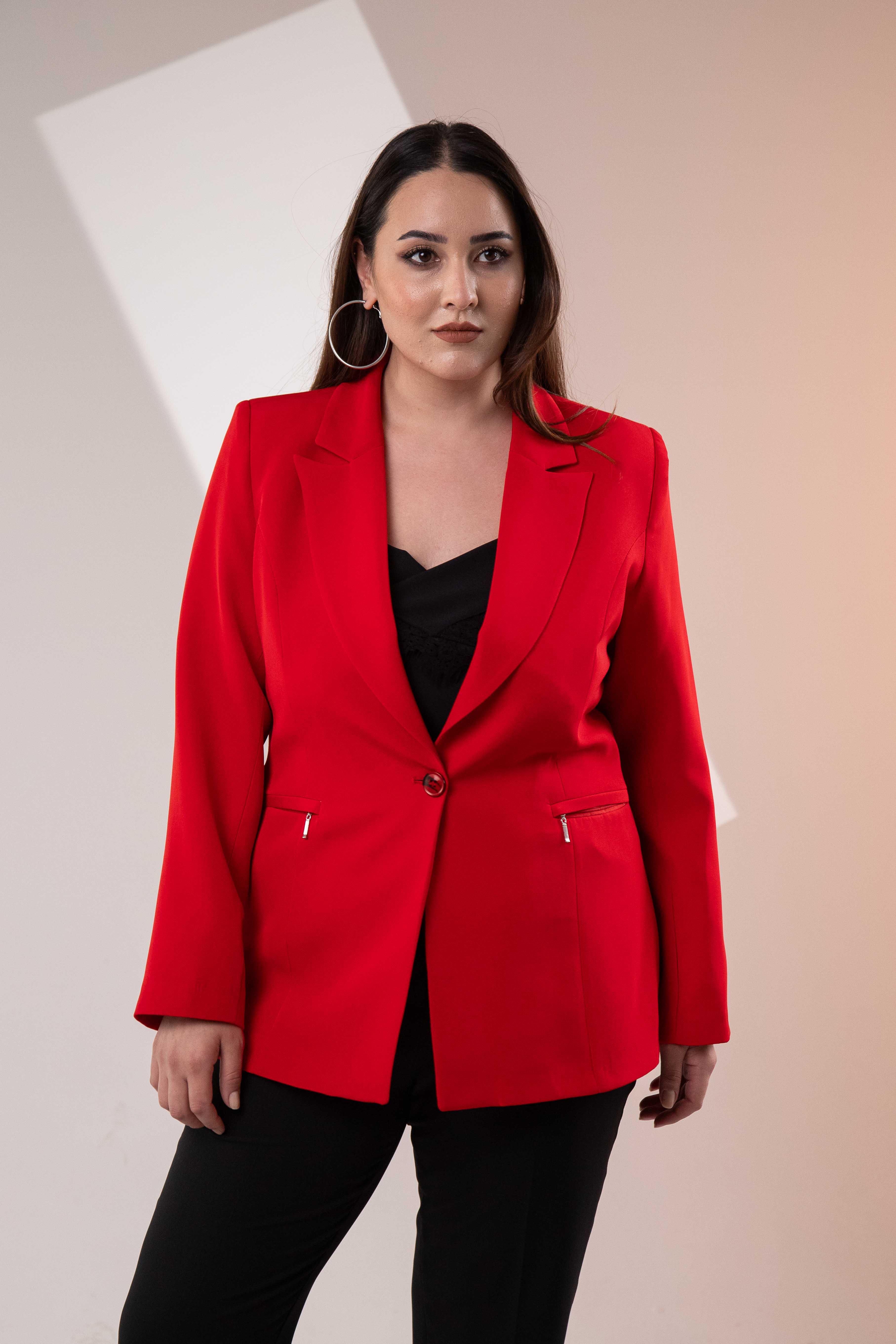 Büyük Beden 2234742 Cep Fermuarlı Blazer Ceket  Kırmızı