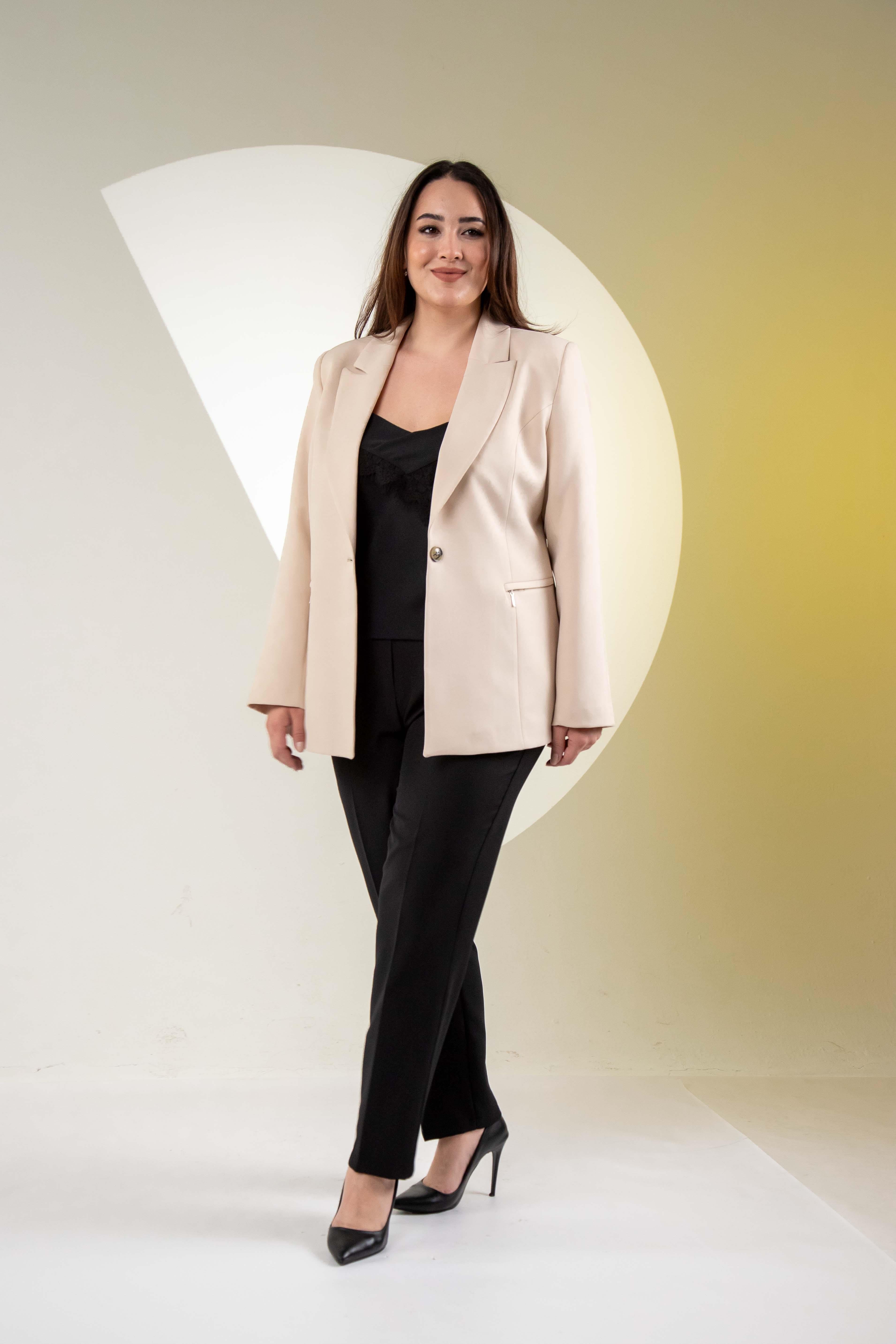 Büyük Beden 2234742 Cep Fermuarlı Blazer Ceket  Taş