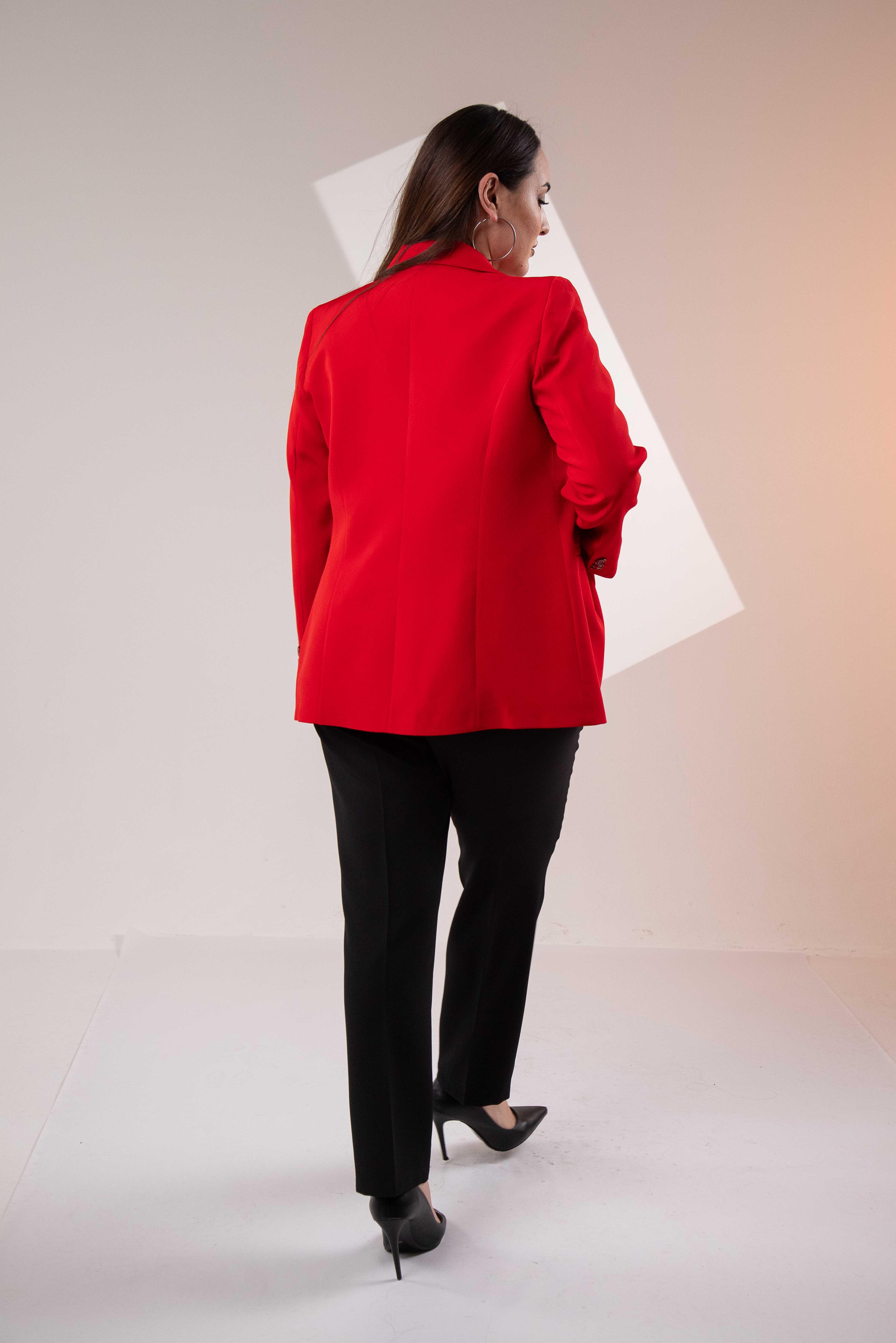 Büyük Beden 2234742 Cep Fermuarlı Blazer Ceket  Kırmızı