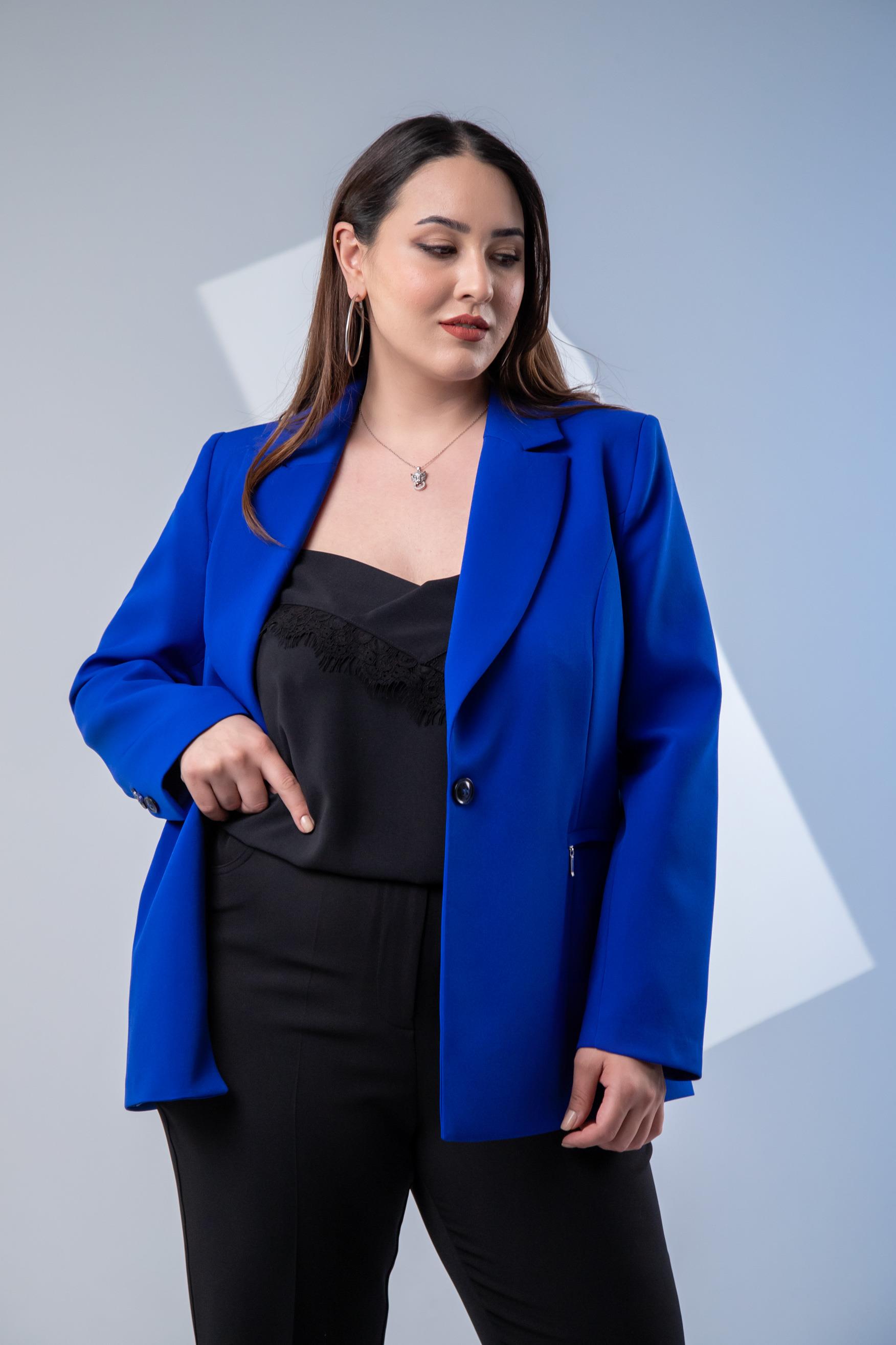 Büyük Beden 2234742 Cep Fermuarlı Blazer Ceket  Saks