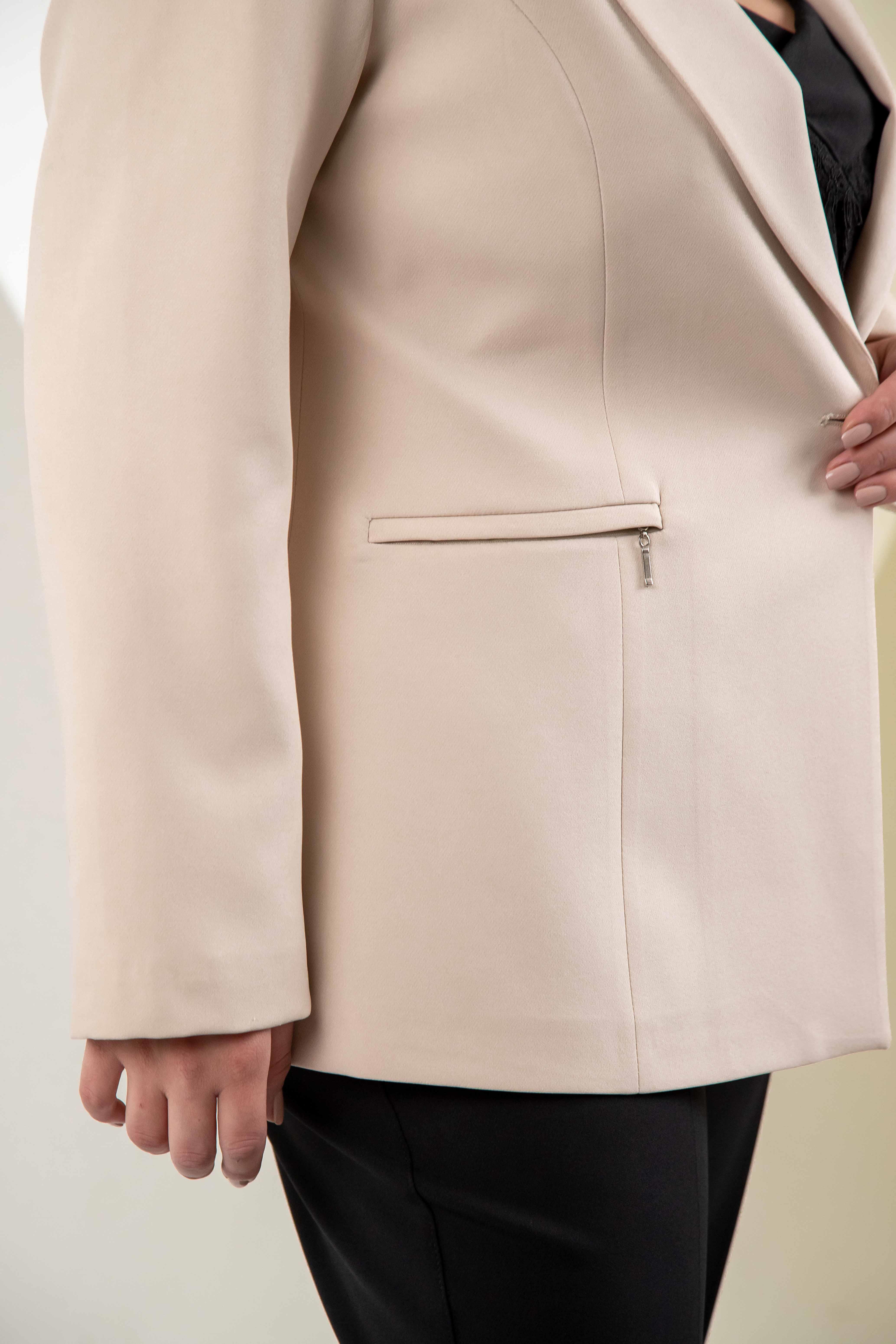 Büyük Beden 2234742 Cep Fermuarlı Blazer Ceket  Taş