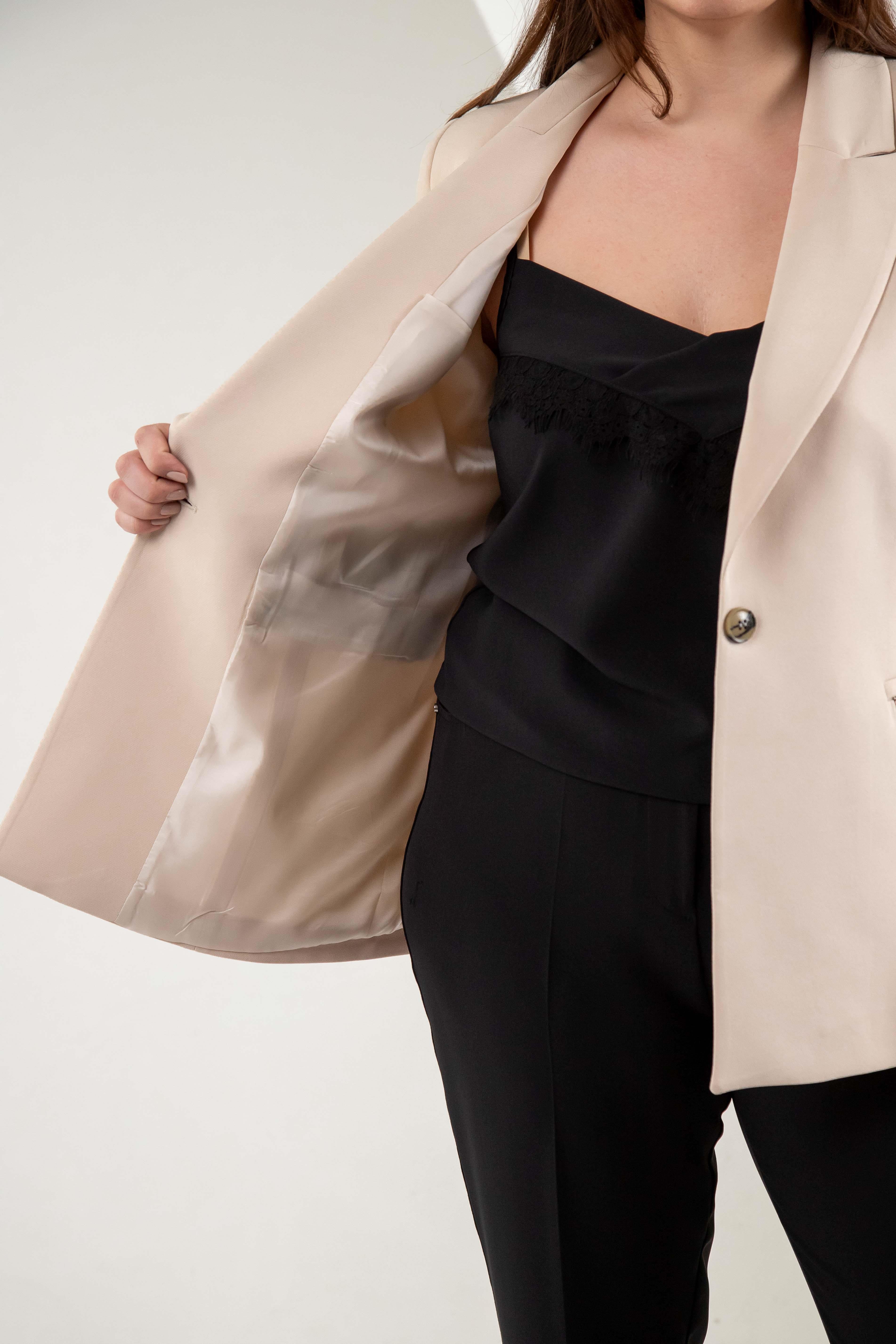 Büyük Beden 2234742 Cep Fermuarlı Blazer Ceket  Taş