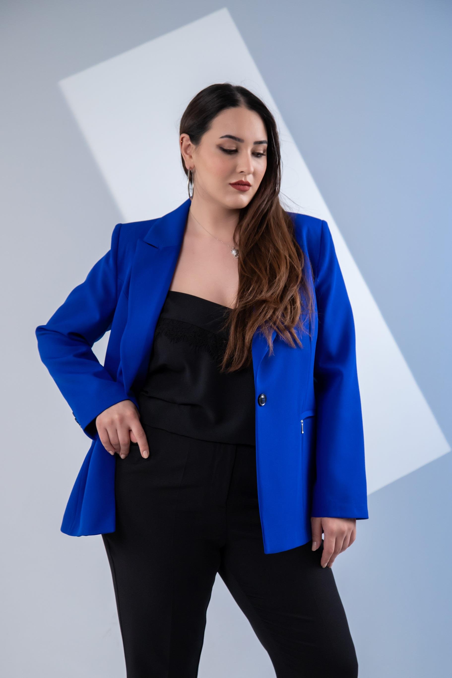 Büyük Beden 2234742 Cep Fermuarlı Blazer Ceket  Saks