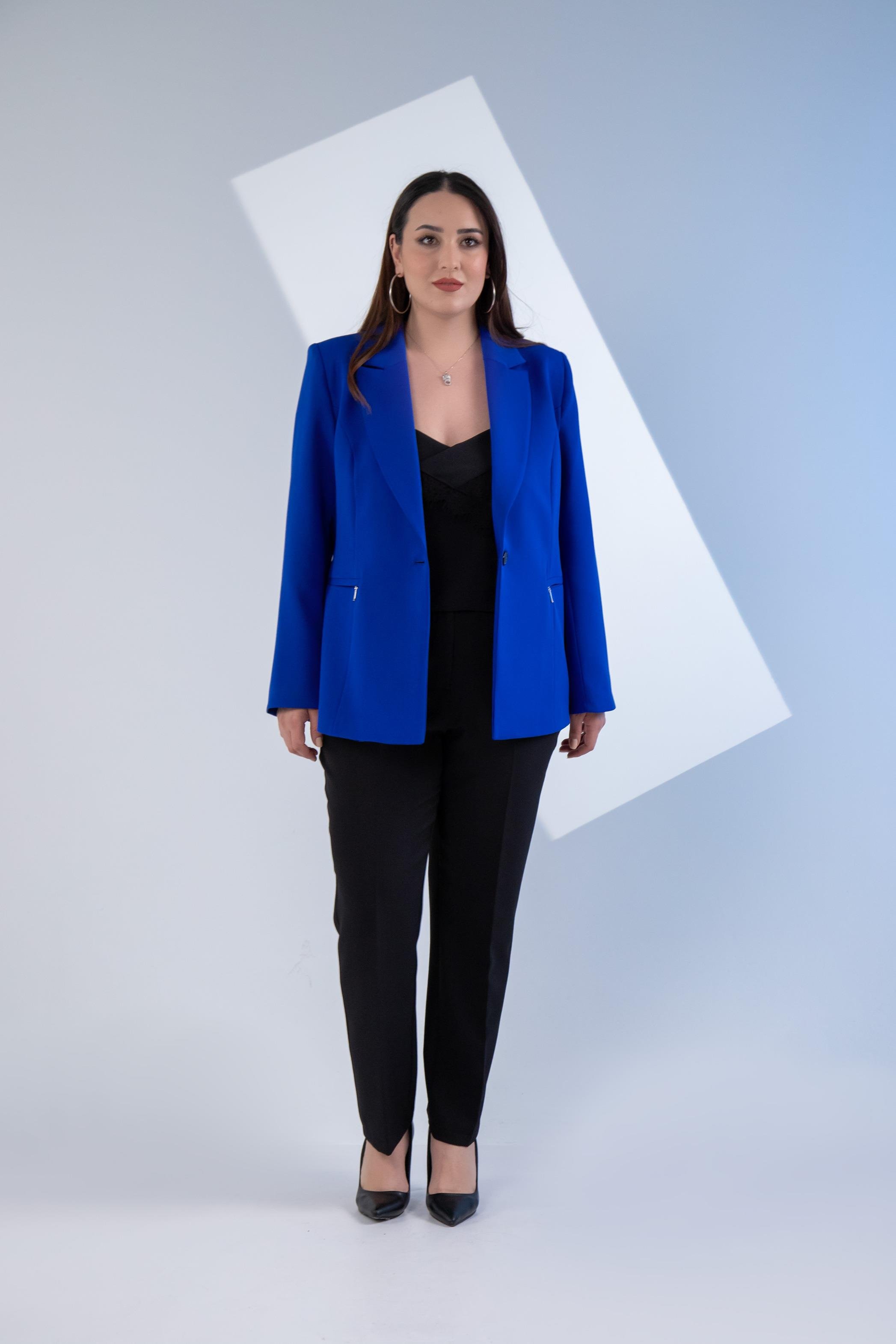 Büyük Beden 2234742 Cep Fermuarlı Blazer Ceket  Saks