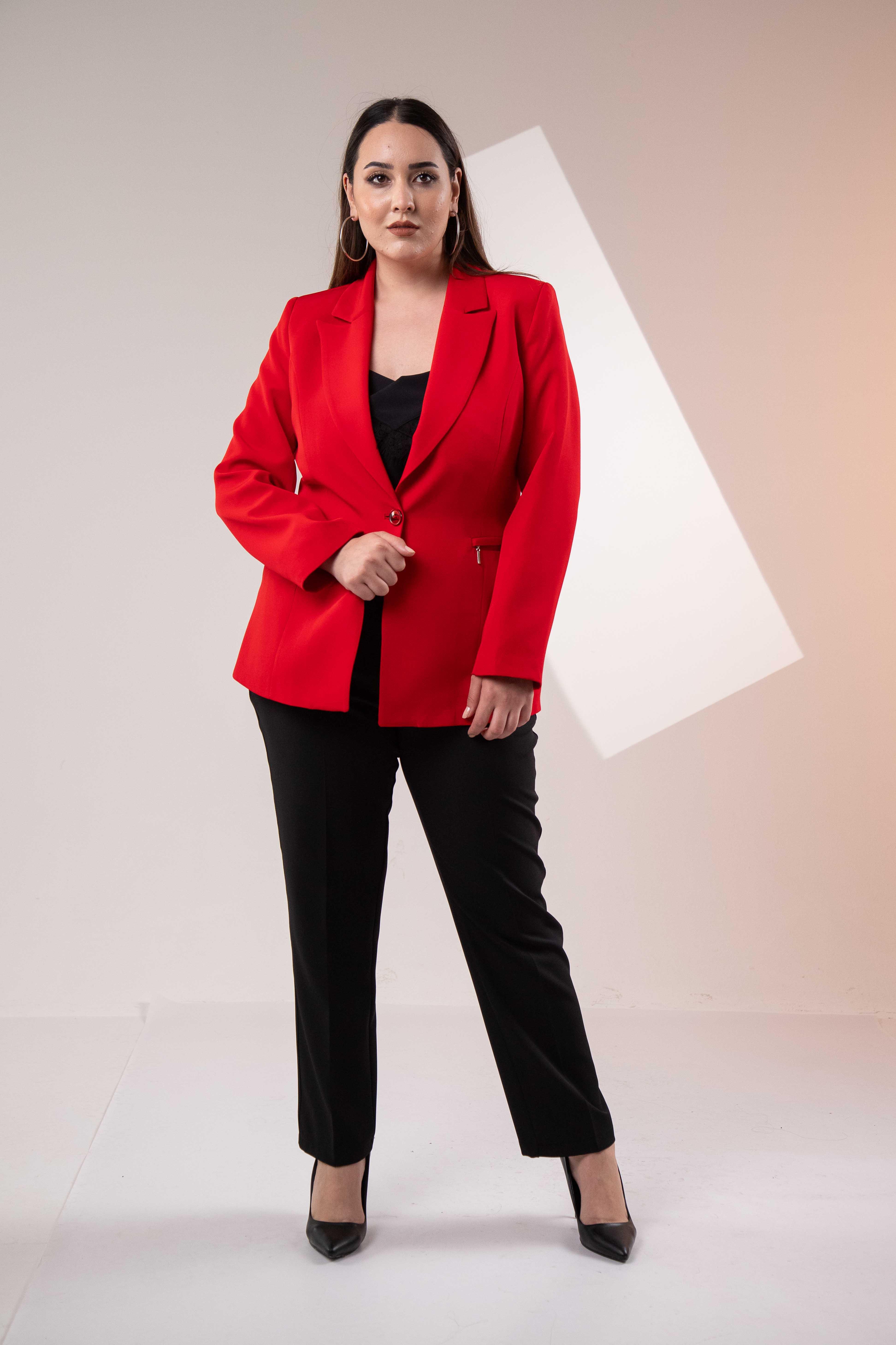 Büyük Beden 2234742 Cep Fermuarlı Blazer Ceket  Kırmızı