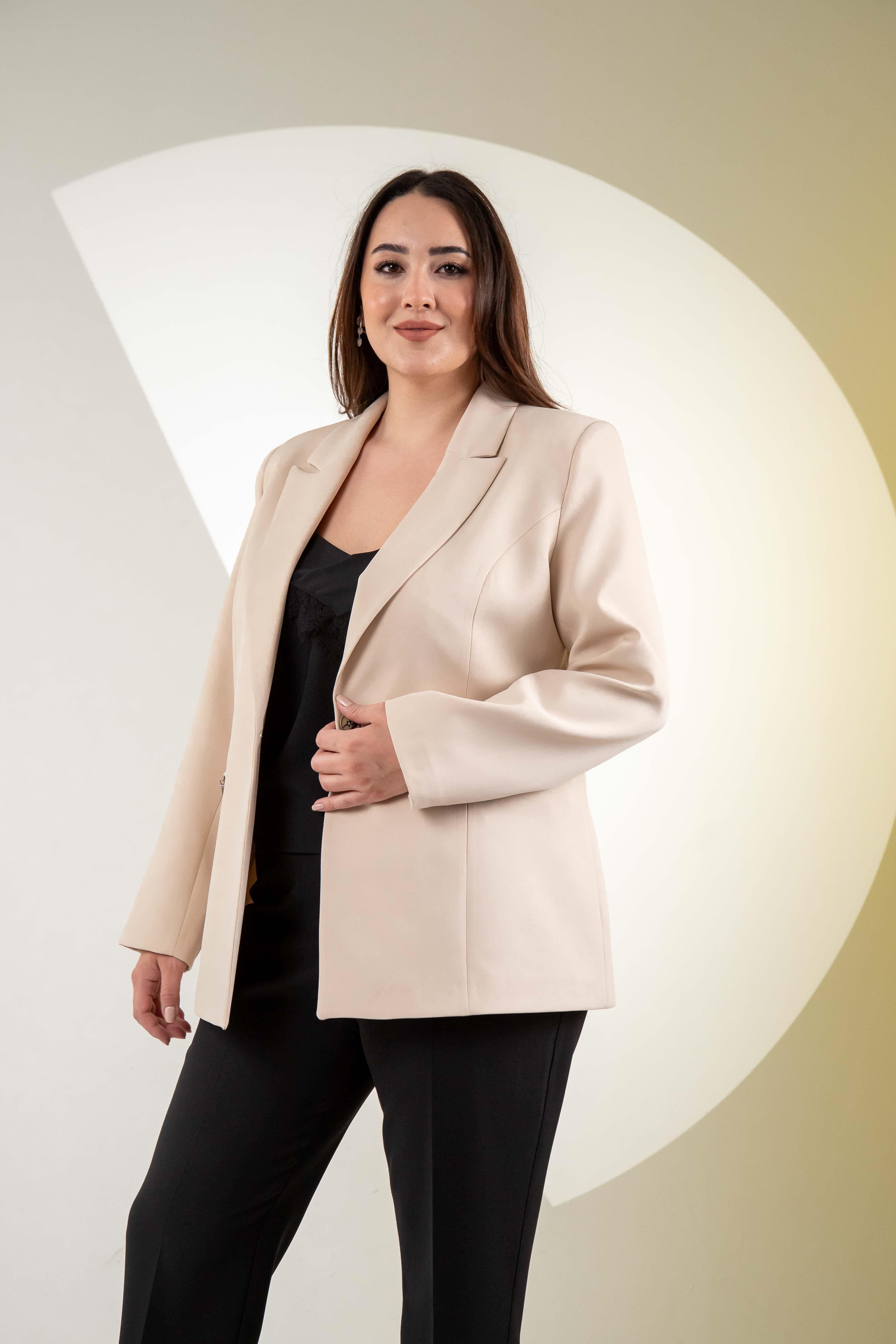 Büyük Beden 2234742 Cep Fermuarlı Blazer Ceket  Taş