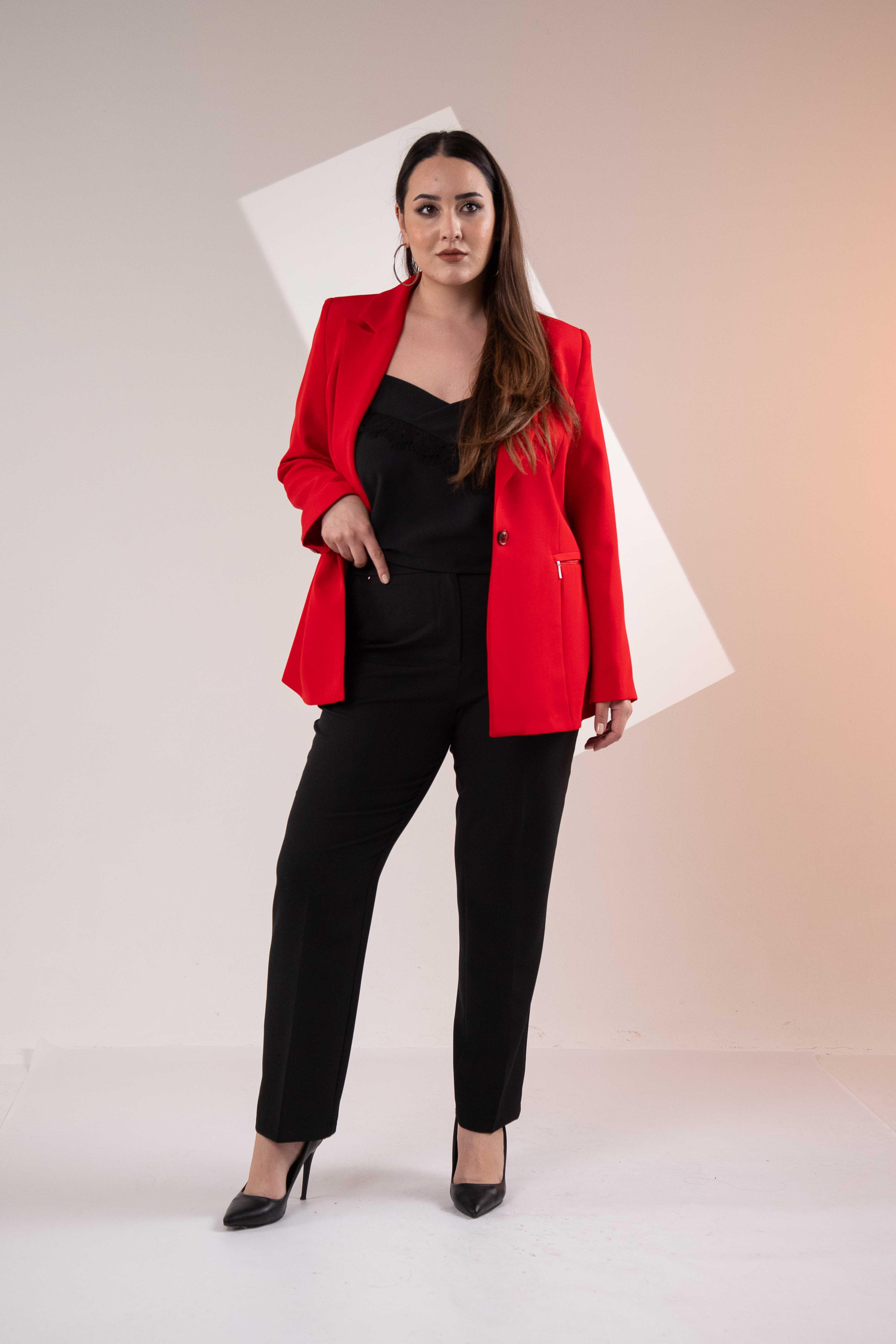 Büyük Beden 2234742 Cep Fermuarlı Blazer Ceket  Kırmızı