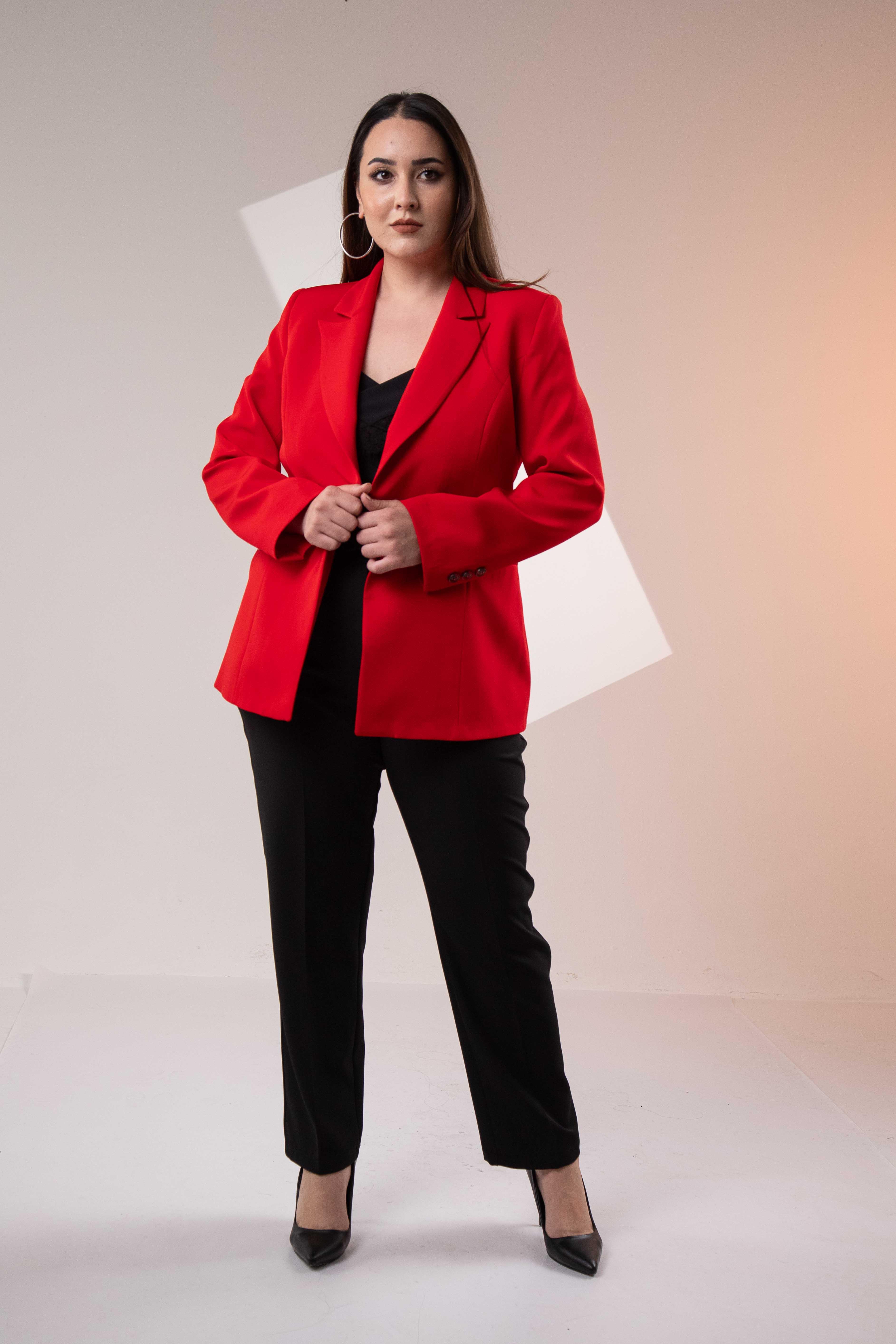 Büyük Beden 2234742 Cep Fermuarlı Blazer Ceket  Kırmızı