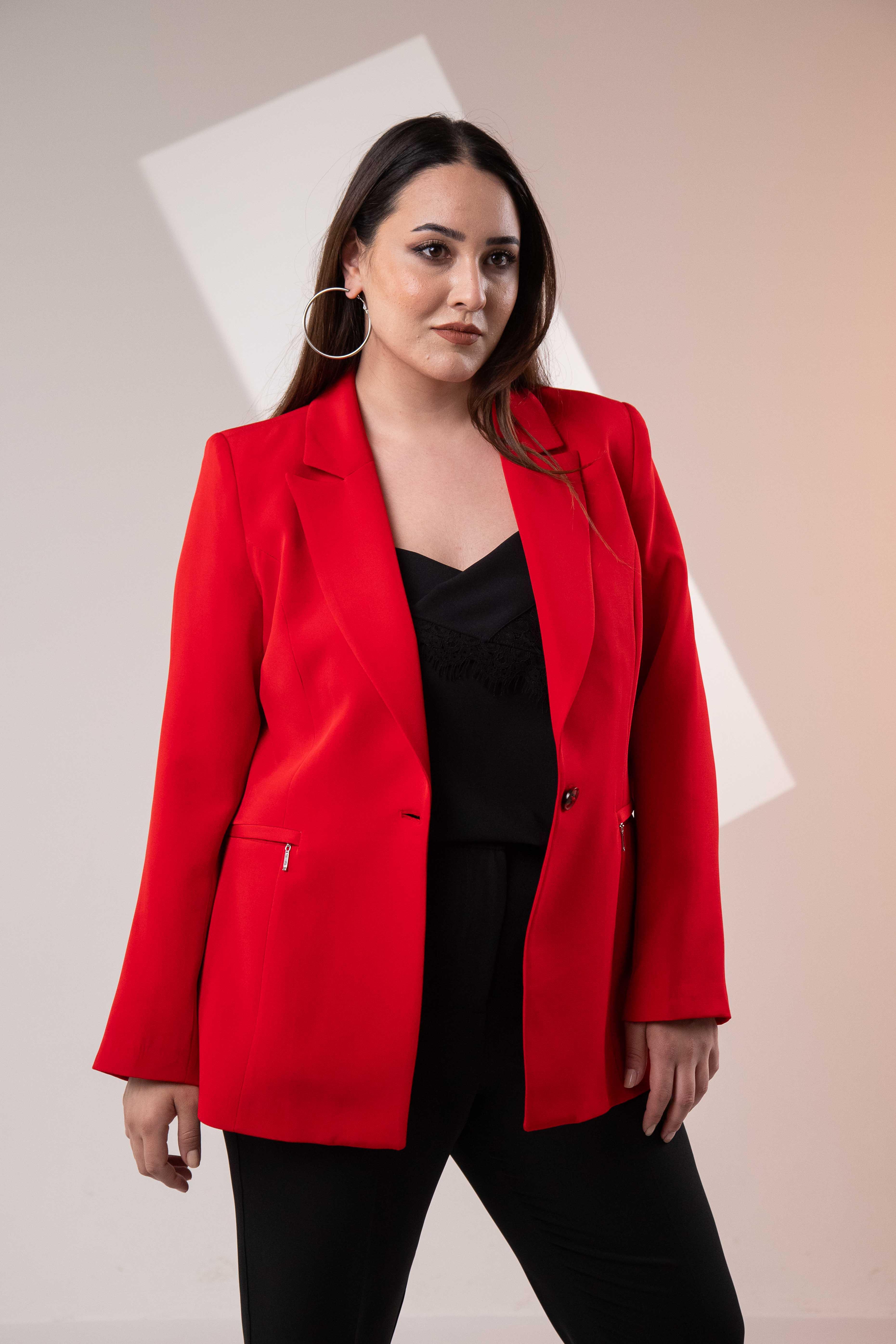 Büyük Beden 2234742 Cep Fermuarlı Blazer Ceket  Kırmızı