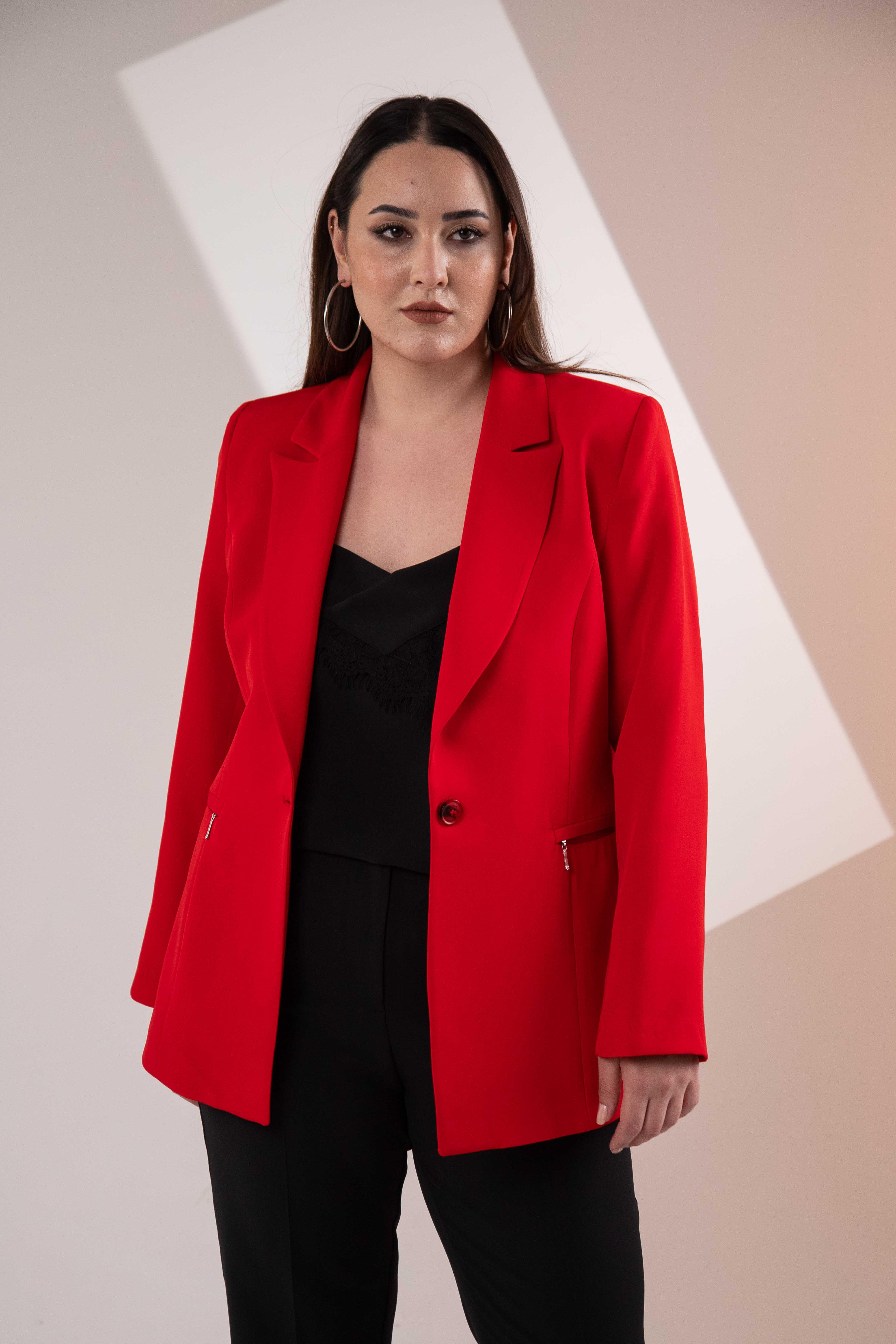 Büyük Beden 2234742 Cep Fermuarlı Blazer Ceket  Kırmızı