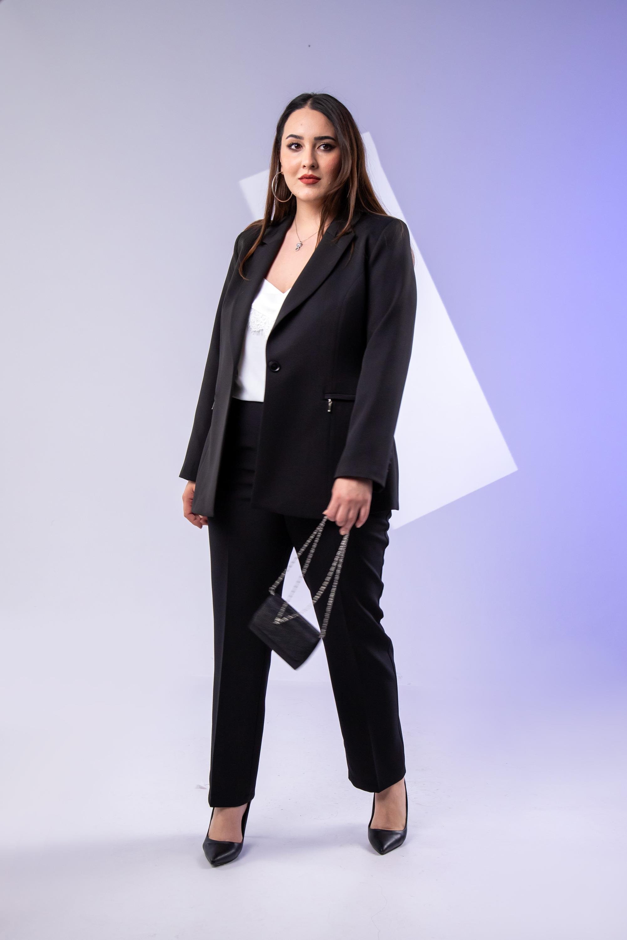 Büyük Beden 2234742 Cep Fermuarlı Blazer Ceket  Siyah