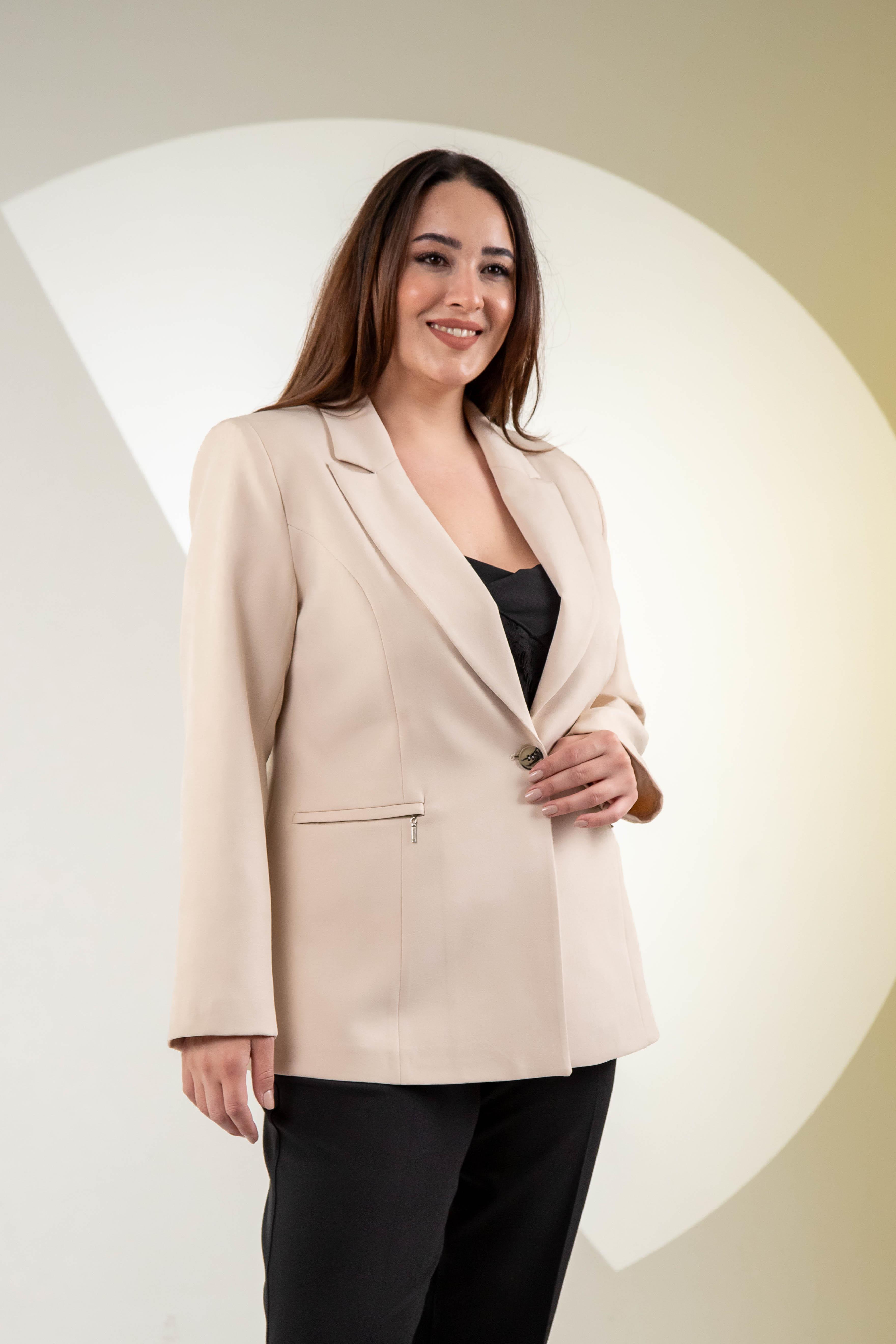 Büyük Beden 2234742 Cep Fermuarlı Blazer Ceket  Taş