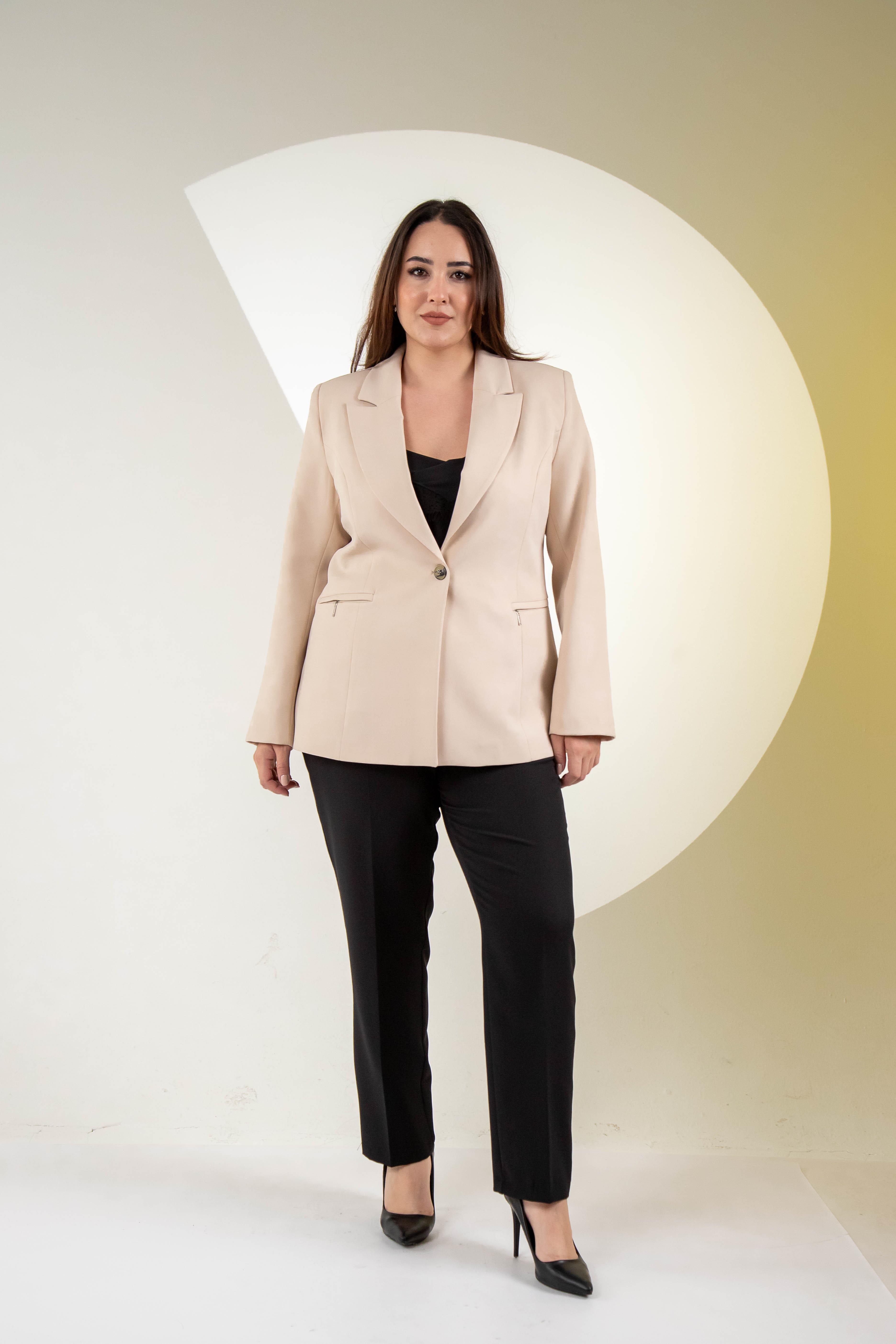 Büyük Beden 2234742 Cep Fermuarlı Blazer Ceket  Taş