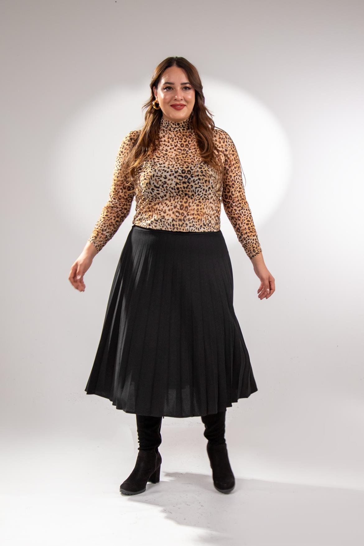 Büyük Beden 2237000 Pliseli Etek Siyah