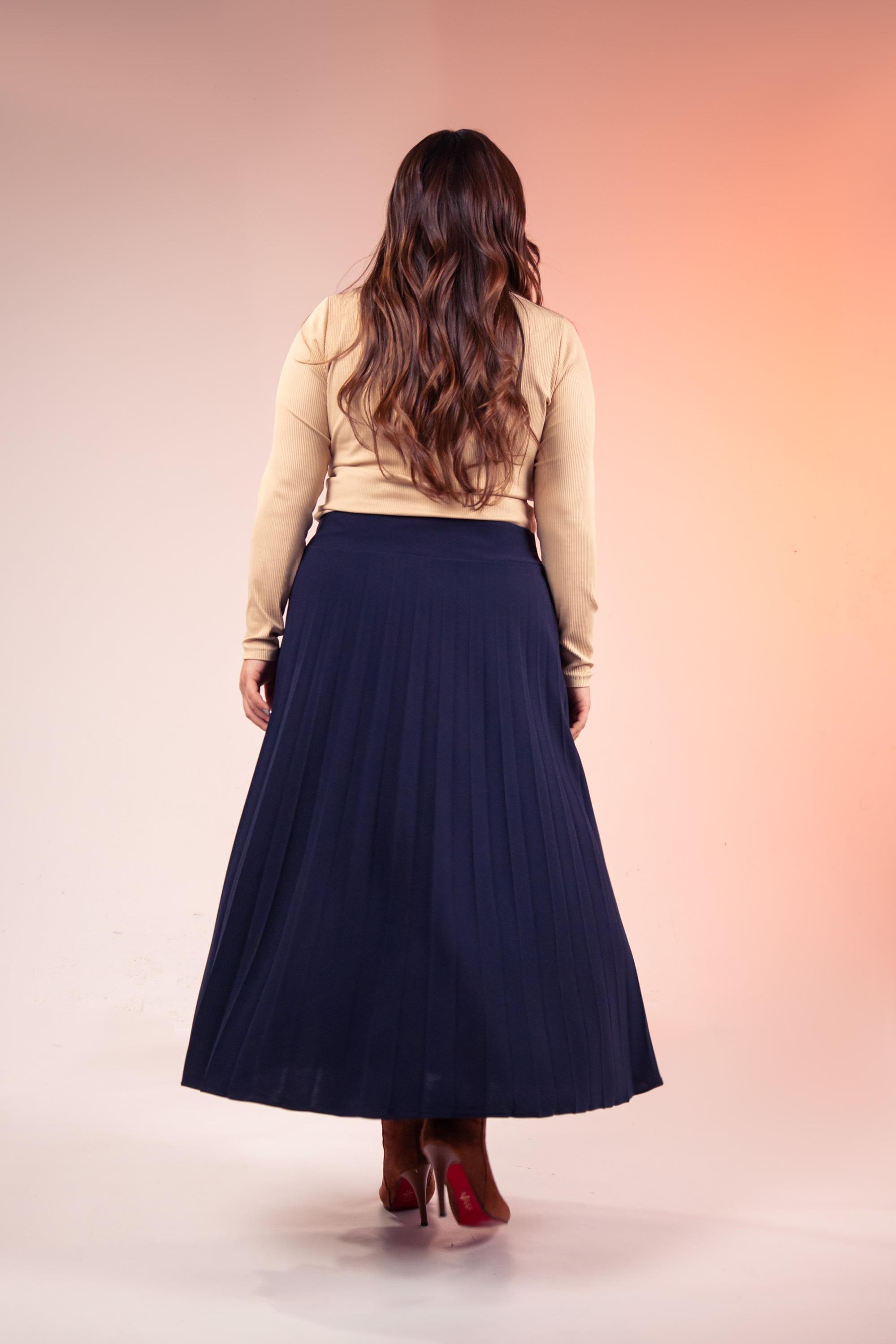 Büyük Beden 2237001 Uzun Piliseli Etek  Lacıvert