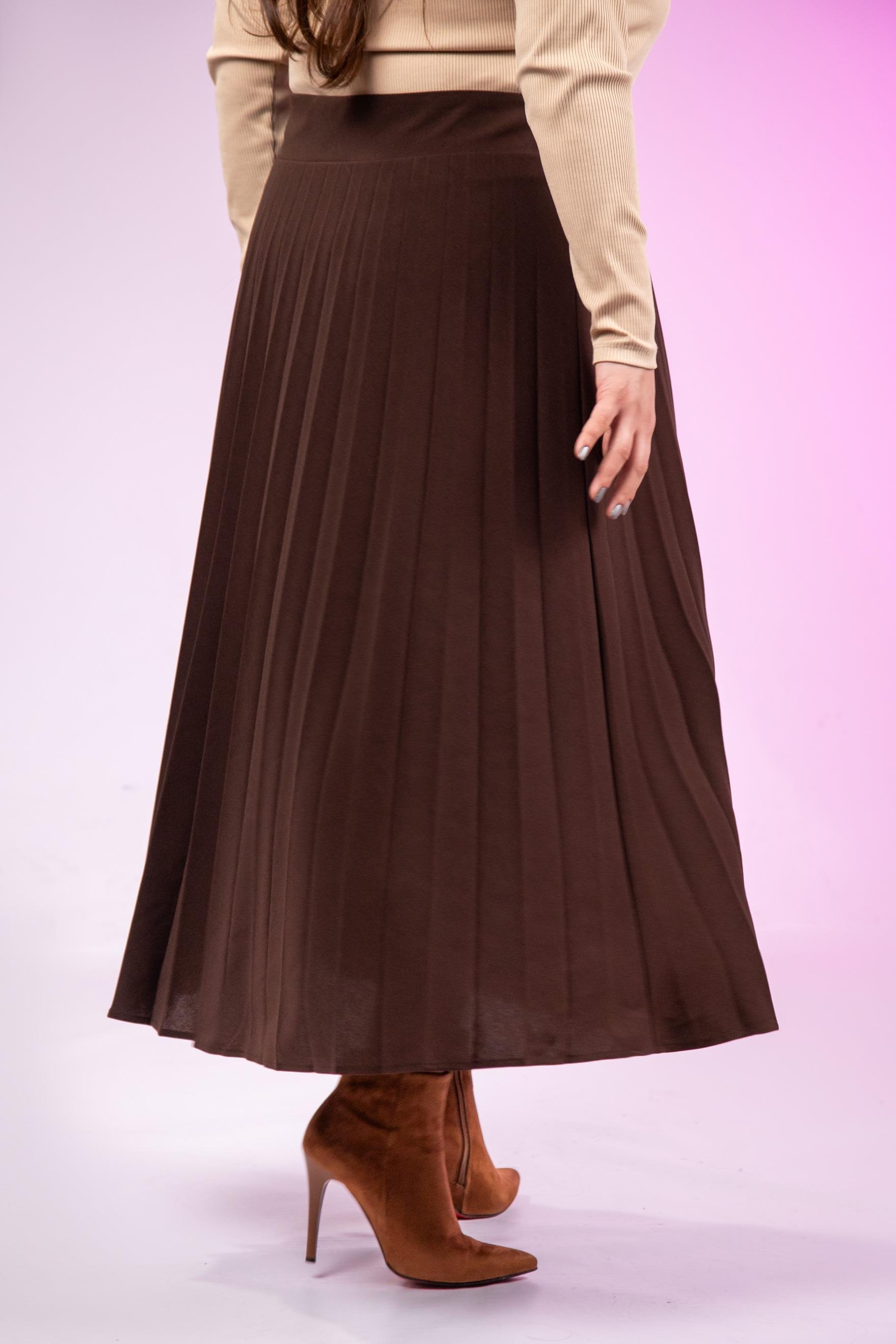 Büyük Beden 2237001 Uzun Piliseli Etek  Kahverengı