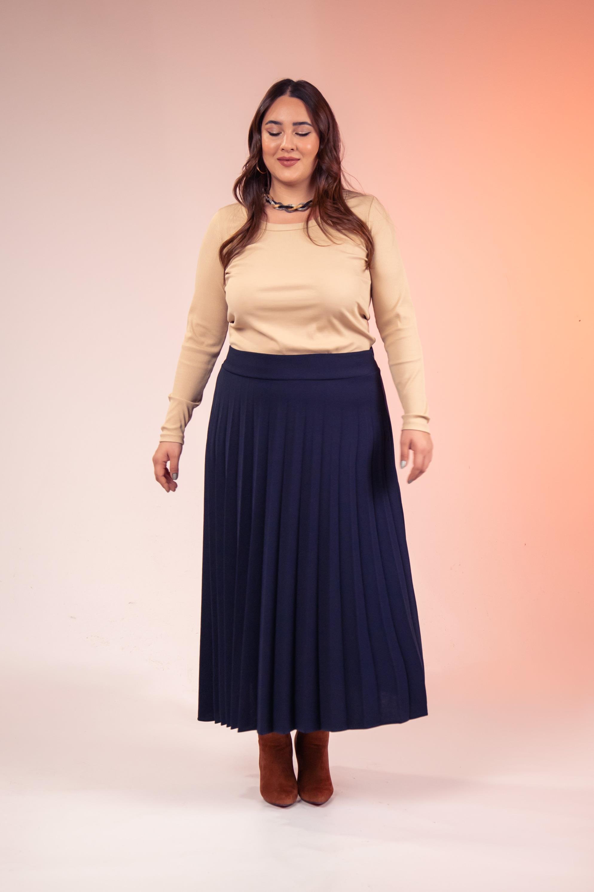 Büyük Beden 2237001 Uzun Piliseli Etek  Lacıvert