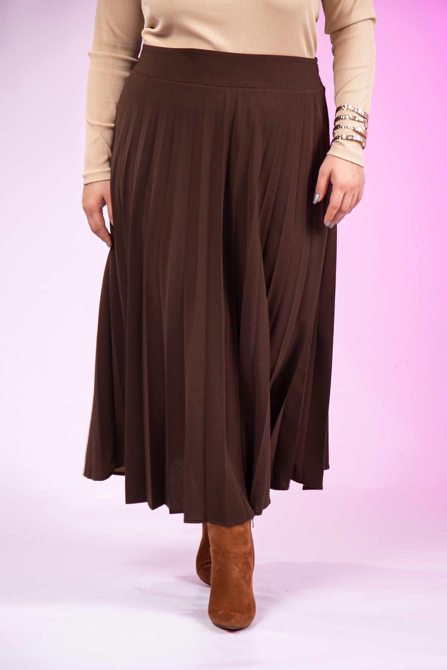 Büyük Beden 2237001 Uzun Piliseli Etek  Kahverengı