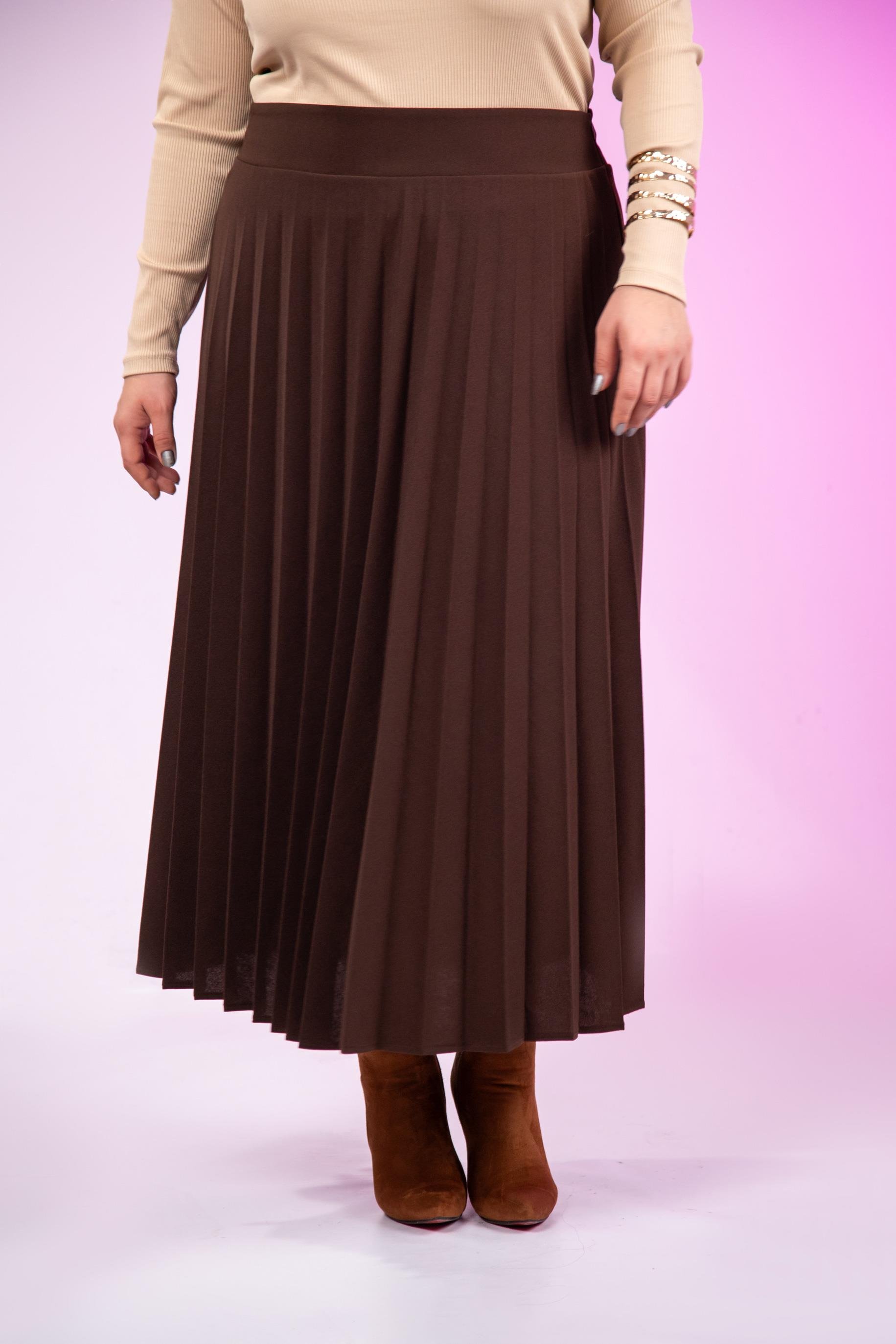 Büyük Beden 2237001 Uzun Piliseli Etek  Kahverengı