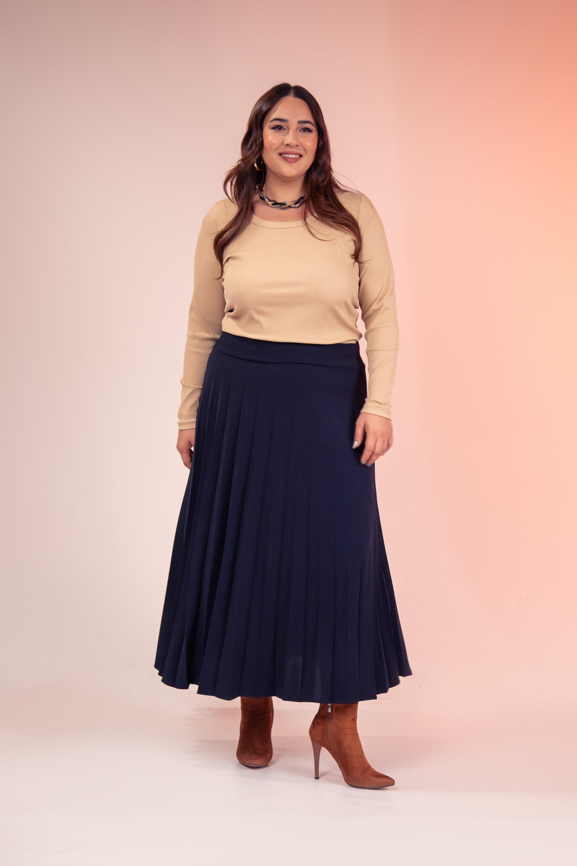 Büyük Beden 2237001 Uzun Piliseli Etek  Lacıvert