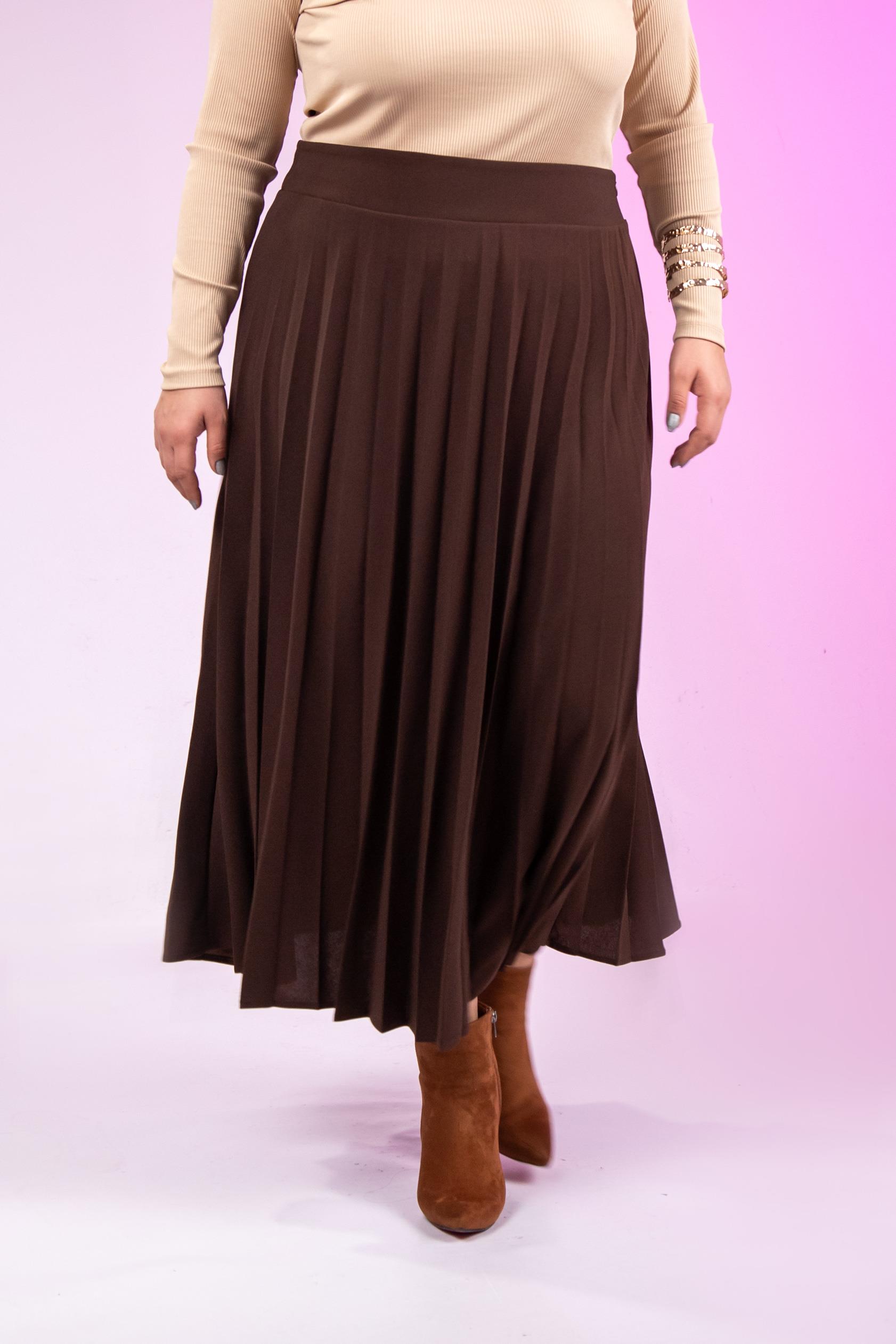Büyük Beden 2237001 Uzun Piliseli Etek  Kahverengı