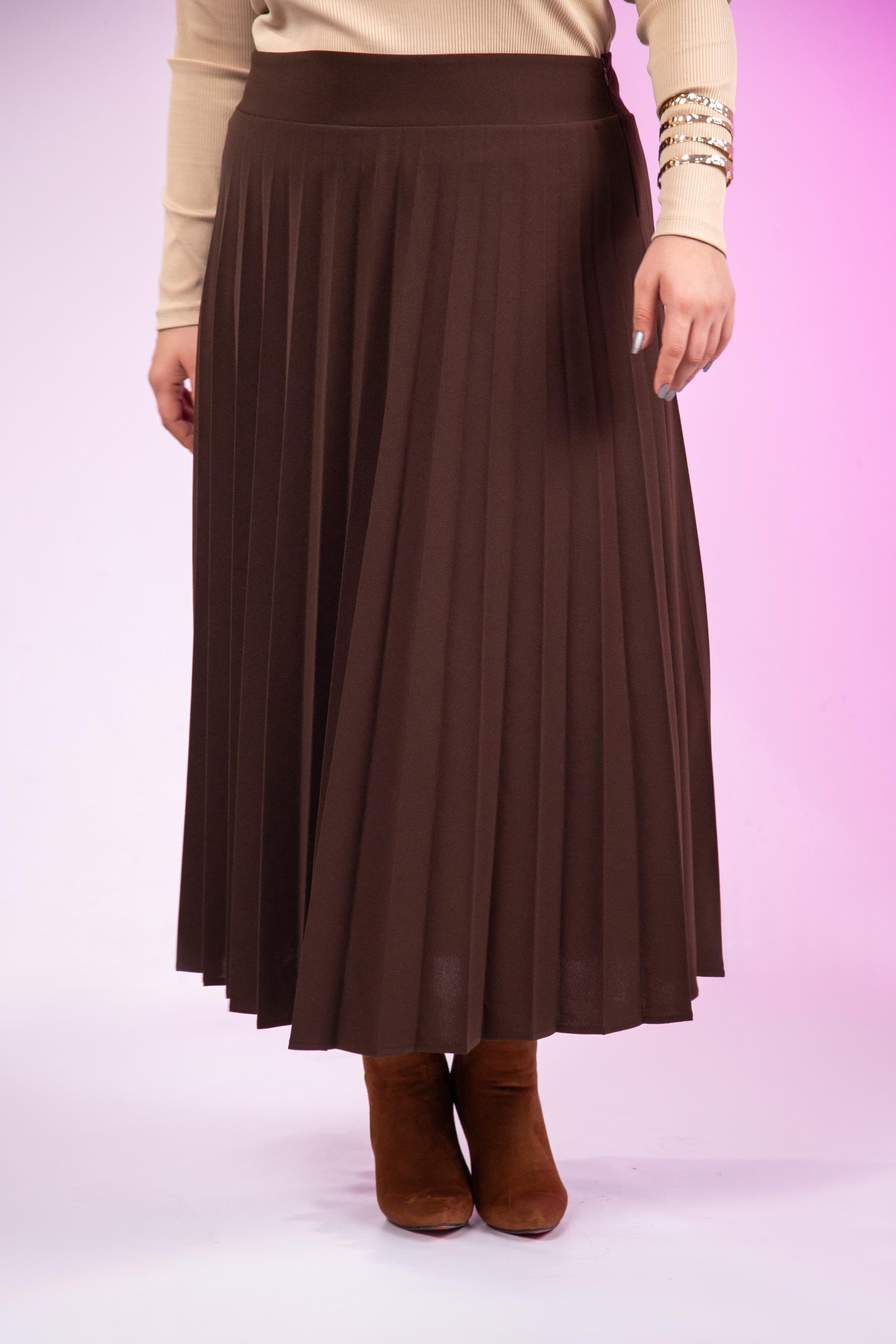 Büyük Beden 2237001 Uzun Piliseli Etek  Kahverengı