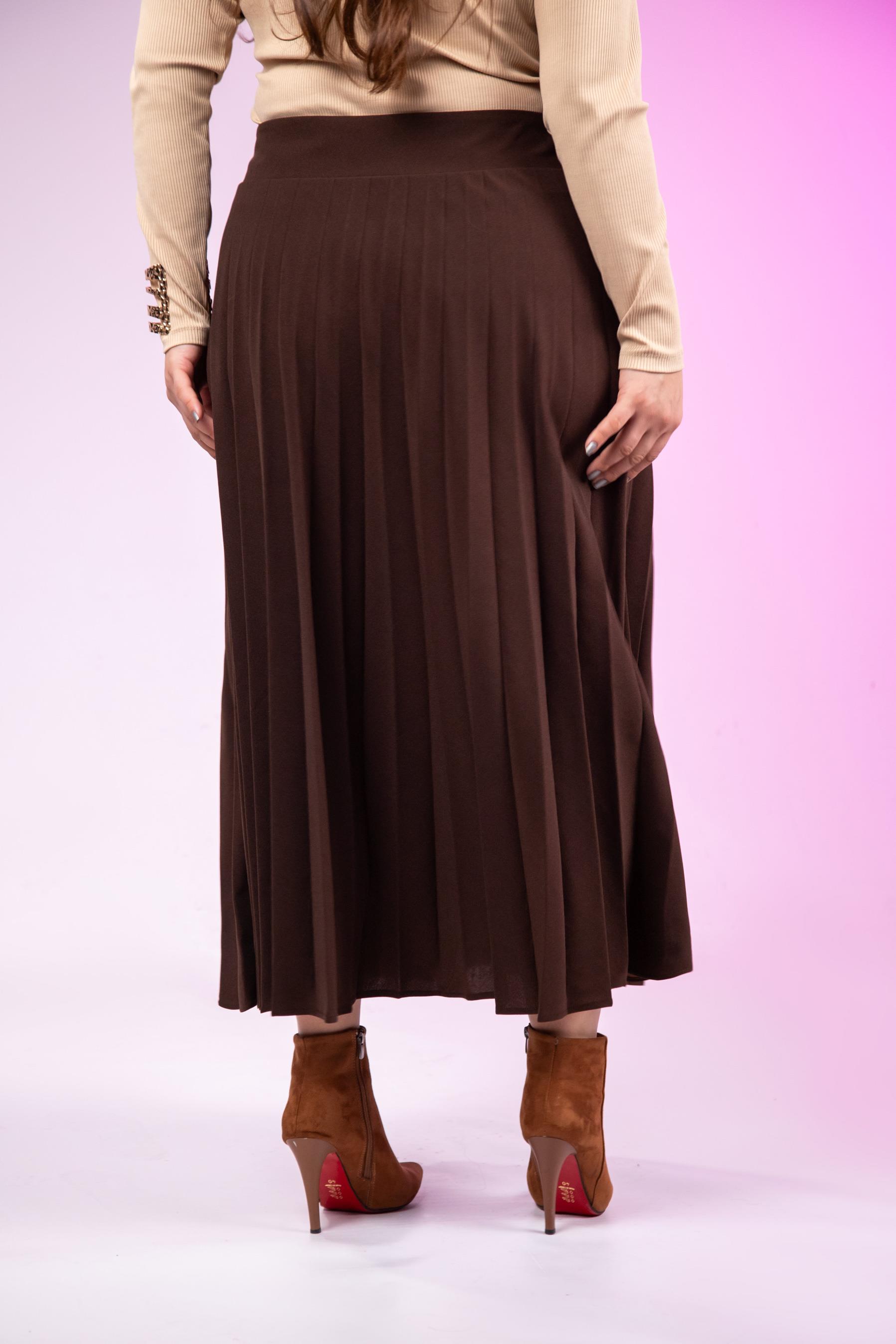 Büyük Beden 2237001 Uzun Piliseli Etek  Kahverengı