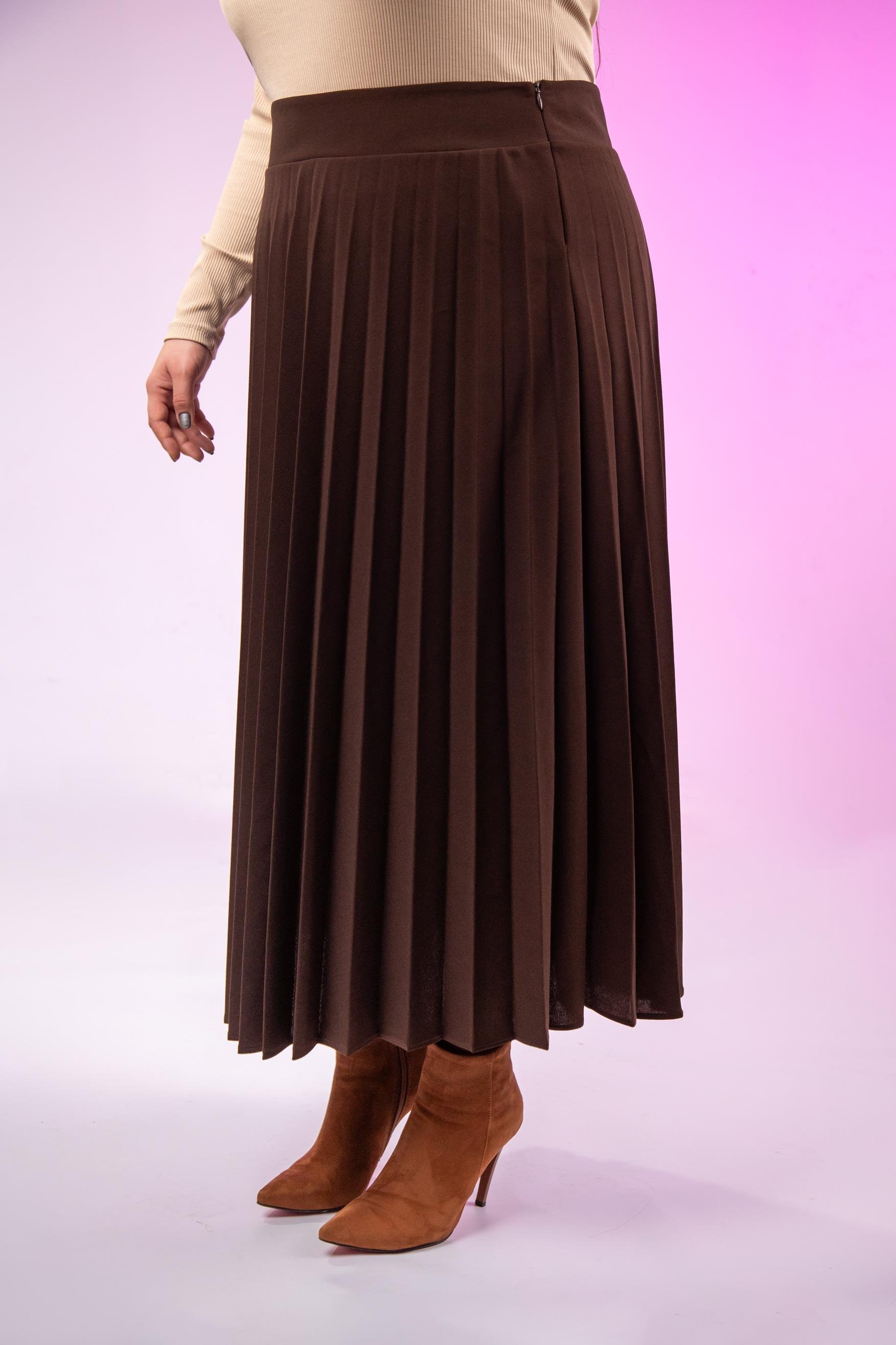 Büyük Beden 2237001 Uzun Piliseli Etek  Kahverengı