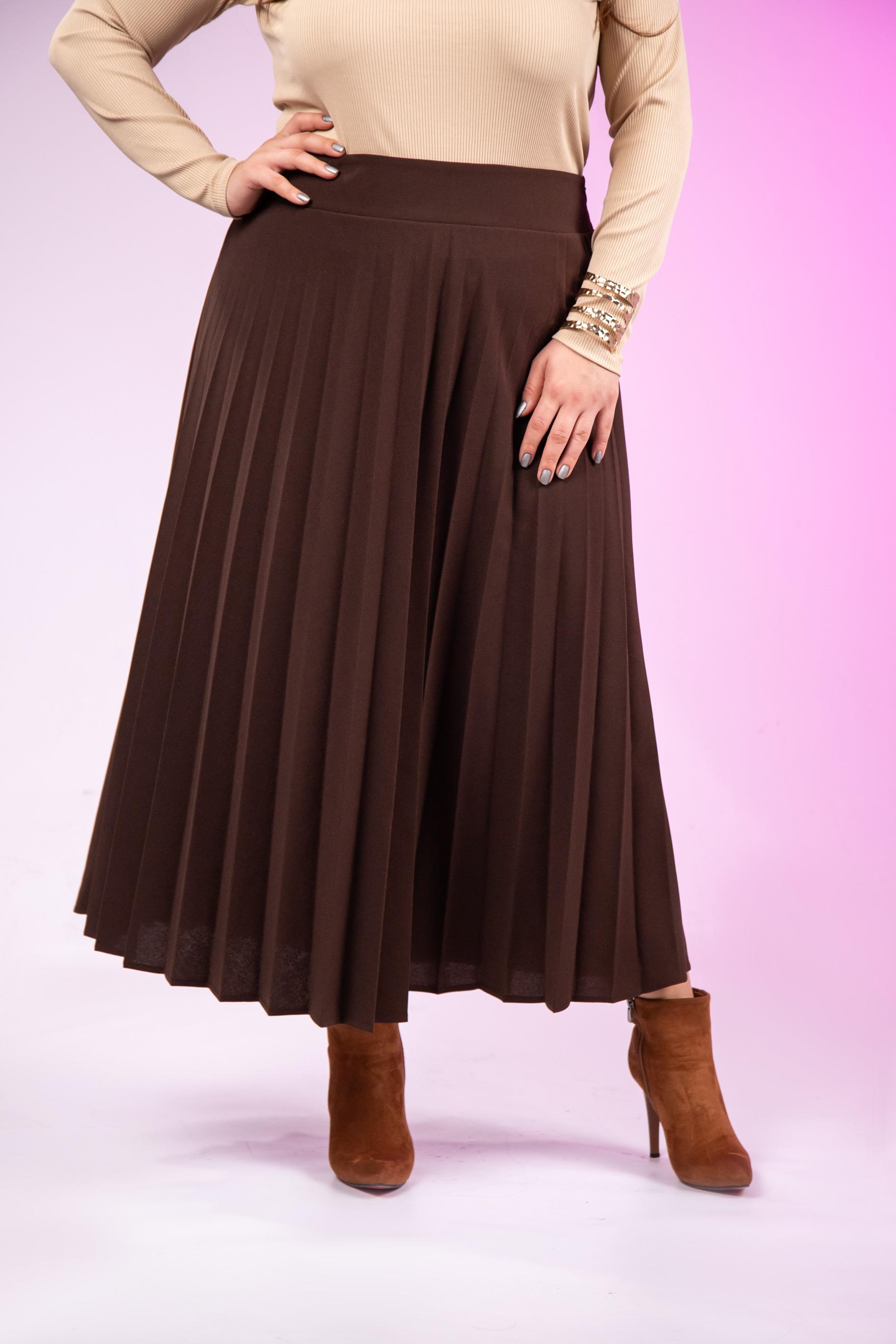Büyük Beden 2237001 Uzun Piliseli Etek  Kahverengı