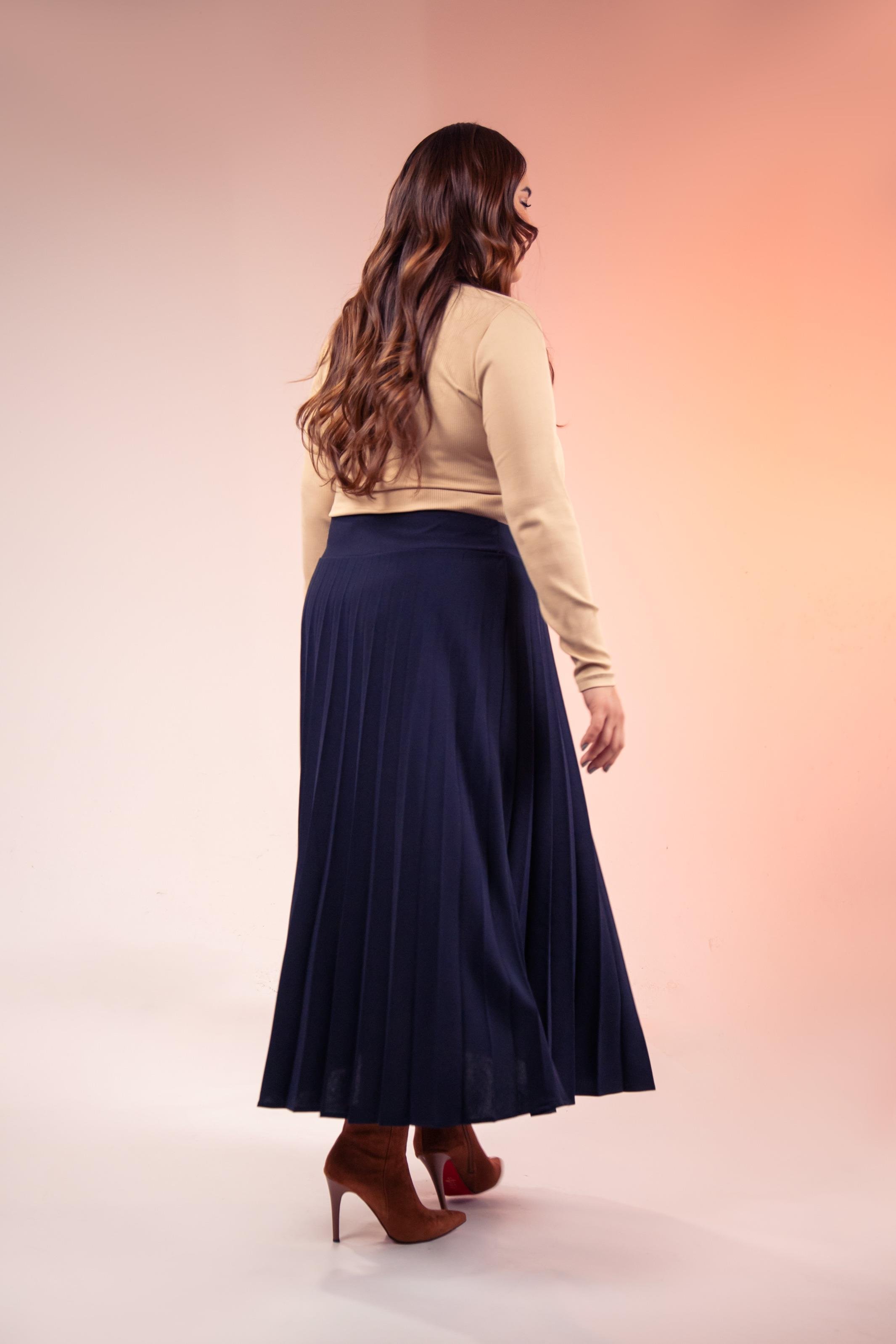 Büyük Beden 2237001 Uzun Piliseli Etek  Lacıvert