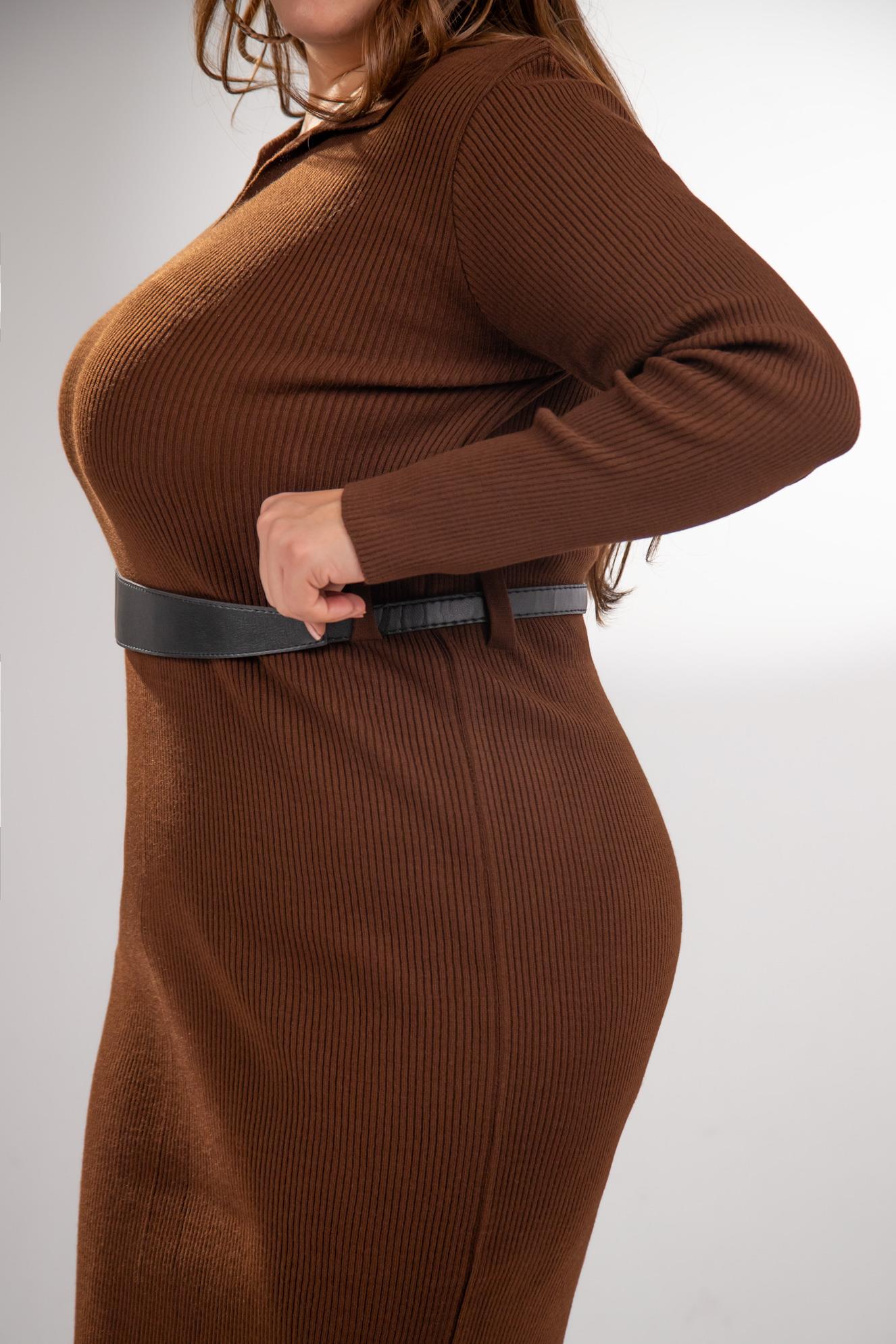 Büyük Beden 2237002 Polo Yaka Triko Elbise  Kahverengi