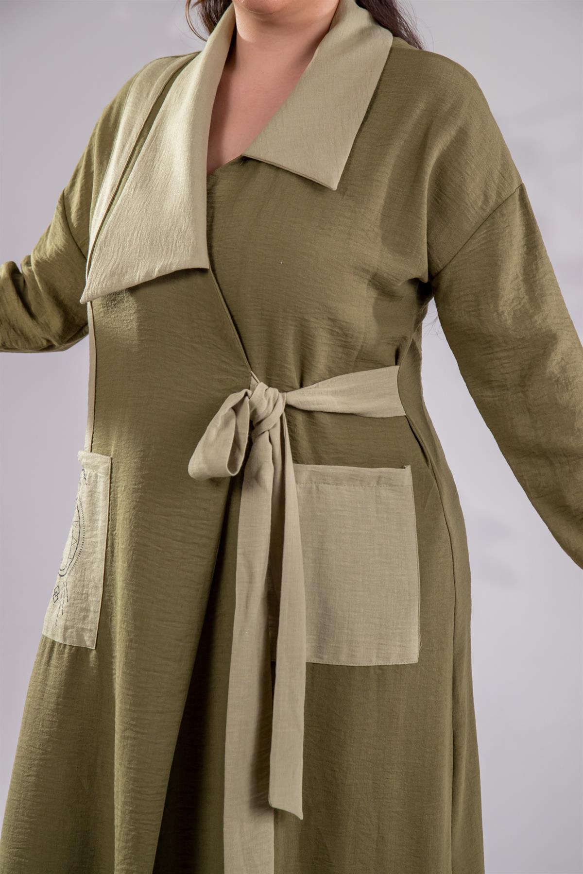 Büyük Beden 2251 Yan Bağlamalı Geniş Yaka Kap  Yeşil